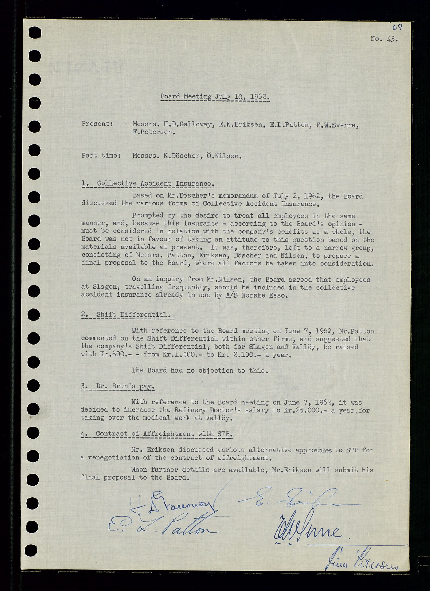 Pa 0982 - Esso Norge A/S, AV/SAST-A-100448/A/Aa/L0001/0003: Den administrerende direksjon Board minutes (styrereferater) / Den administrerende direksjon Board minutes (styrereferater), 1962, p. 69