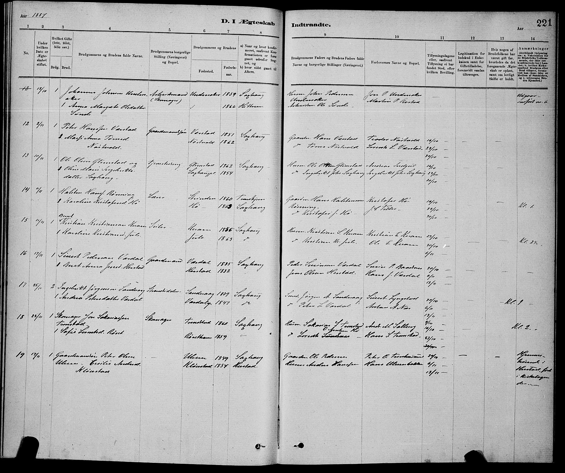Ministerialprotokoller, klokkerbøker og fødselsregistre - Nord-Trøndelag, SAT/A-1458/730/L0301: Parish register (copy) no. 730C04, 1880-1897, p. 221