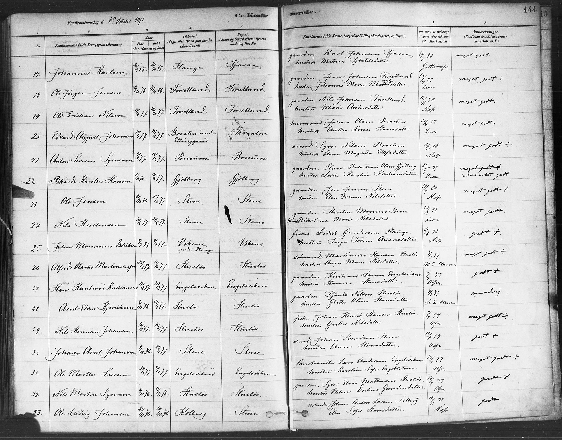 Onsøy prestekontor Kirkebøker, SAO/A-10914/F/Fa/L0005: Parish register (official) no. I 5, 1878-1898, p. 444
