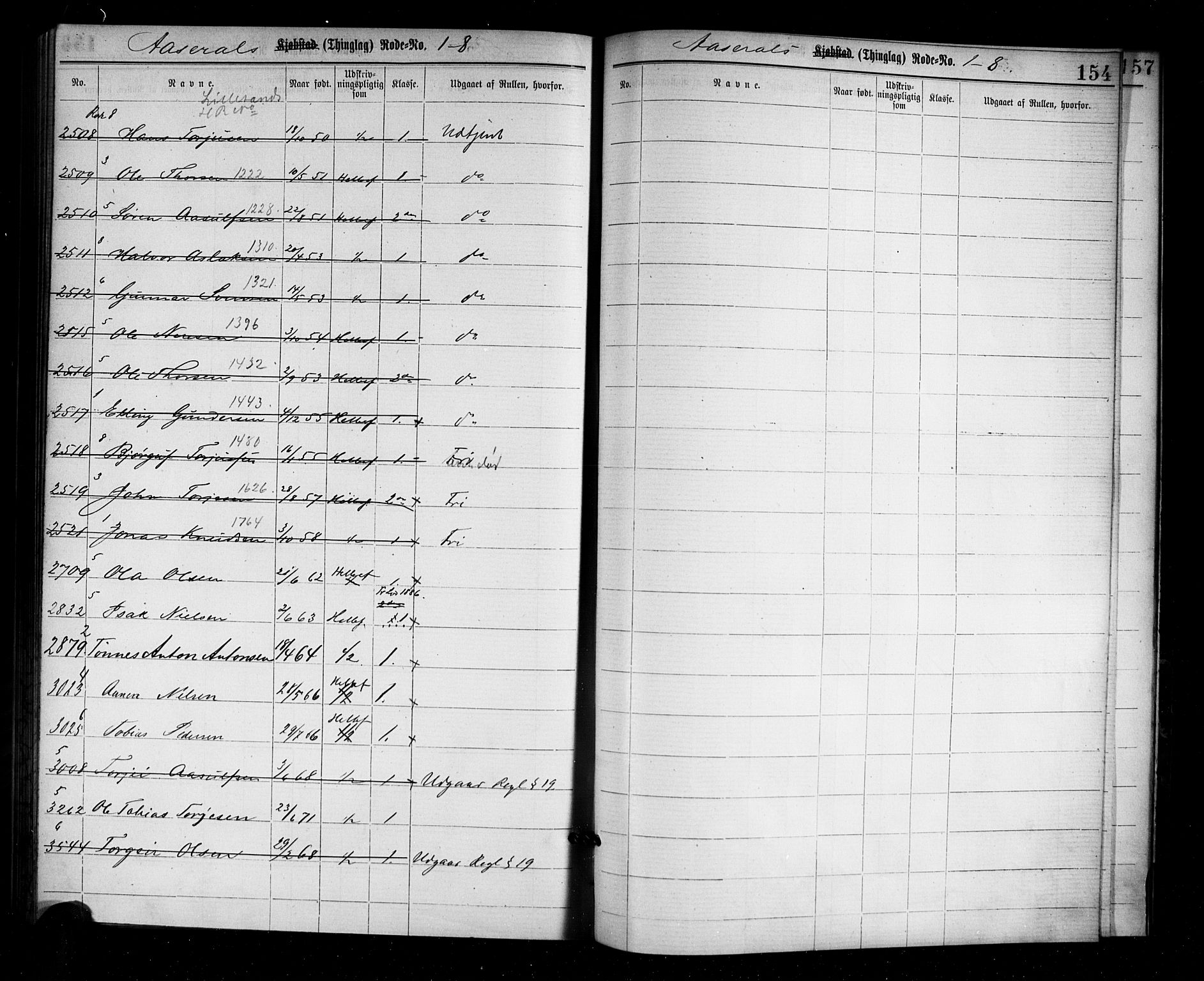 Mandal mønstringskrets, SAK/2031-0016/F/Ff/L0001: Utskrivningsregisterrulle, nr som i hovedrulle, med register, L-15, 1860-1900, p. 159