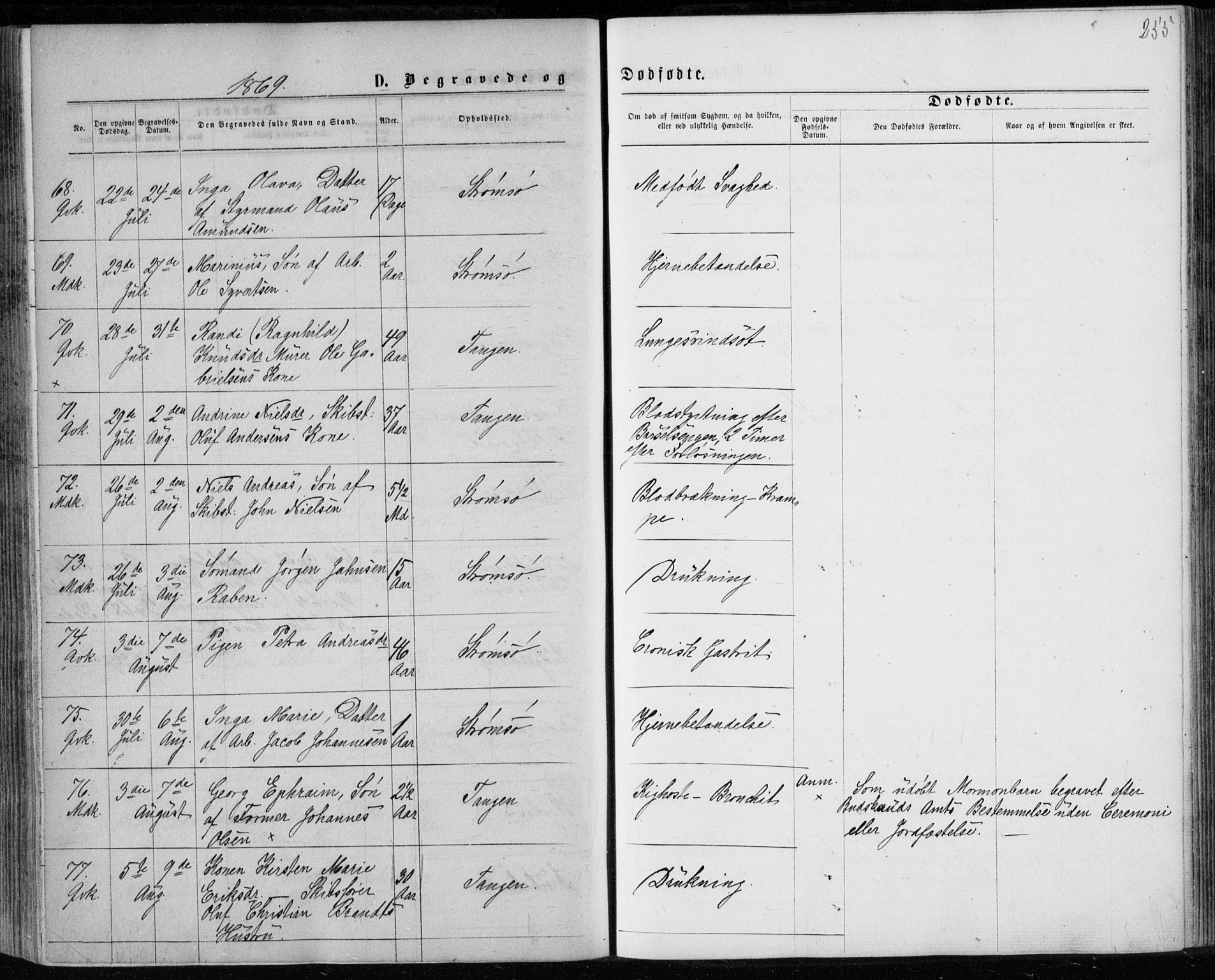 Strømsø kirkebøker, SAKO/A-246/F/Fa/L0016: Parish register (official) no. I 16, 1868-1873, p. 255