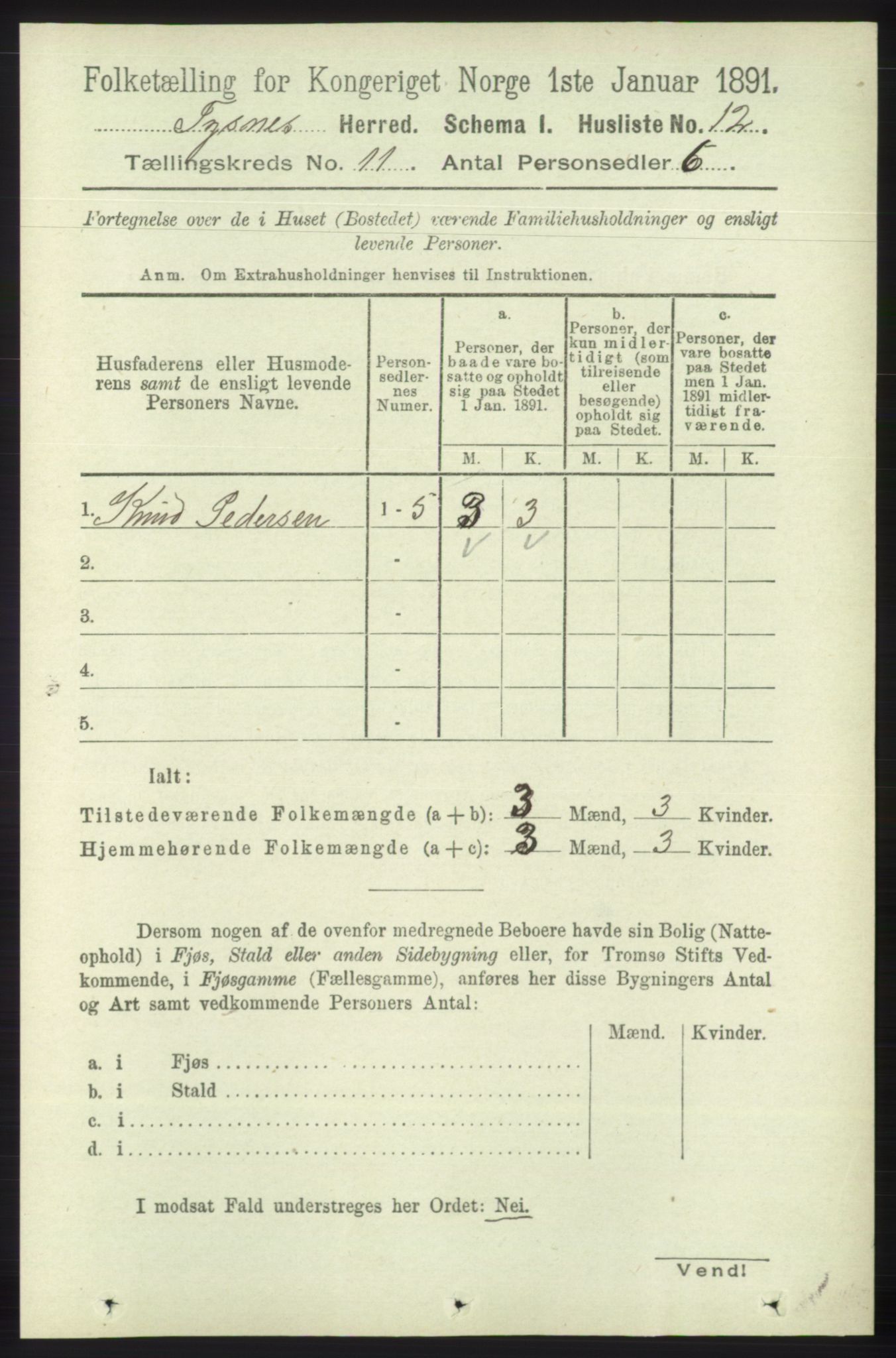 RA, 1891 census for 1223 Tysnes, 1891, p. 5316