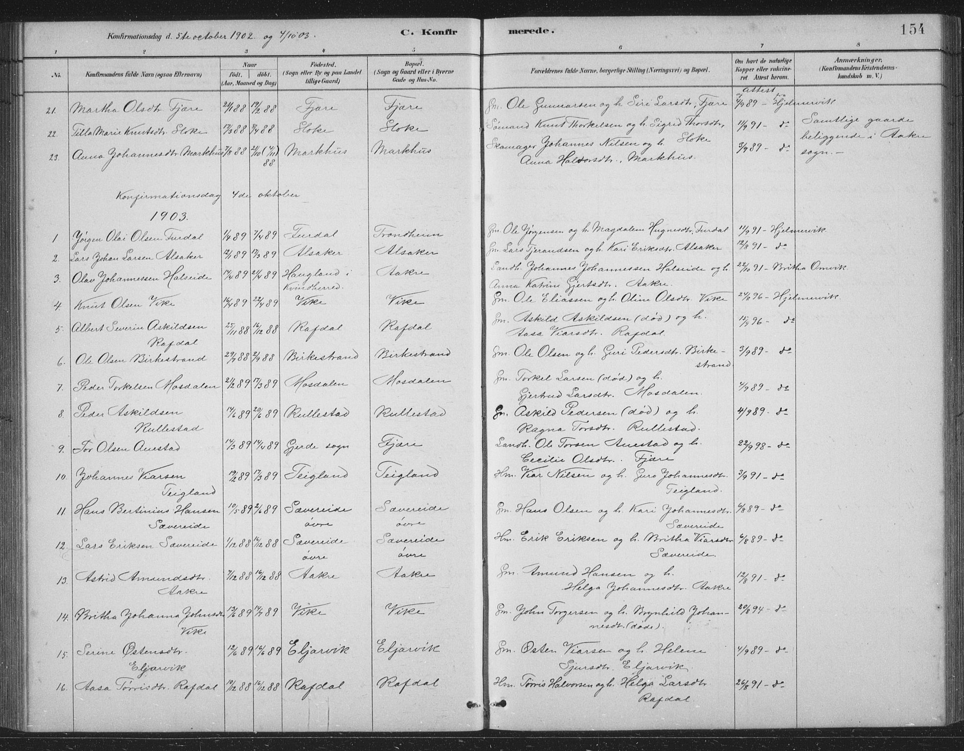 Skånevik sokneprestembete, AV/SAB-A-77801/H/Hab: Parish register (copy) no. B 2, 1881-1920, p. 154