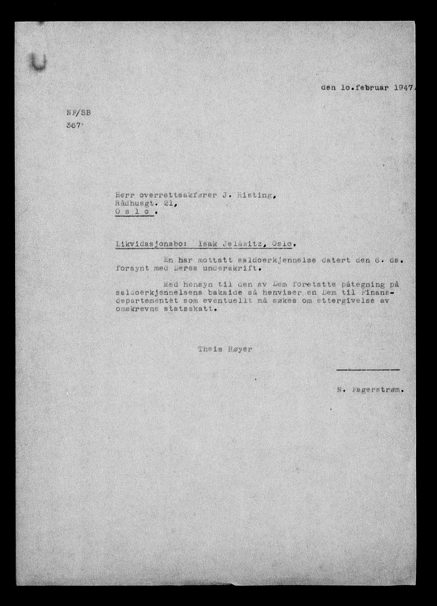Justisdepartementet, Tilbakeføringskontoret for inndratte formuer, AV/RA-S-1564/H/Hc/Hcc/L0948: --, 1945-1947, p. 35