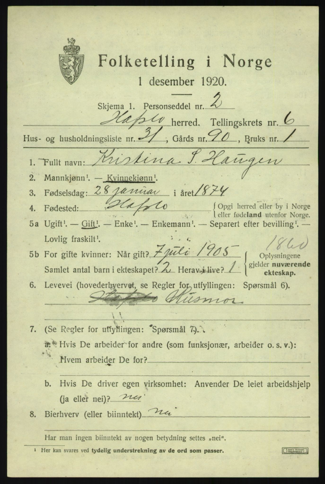 SAB, 1920 census for Hafslo, 1920, p. 4934