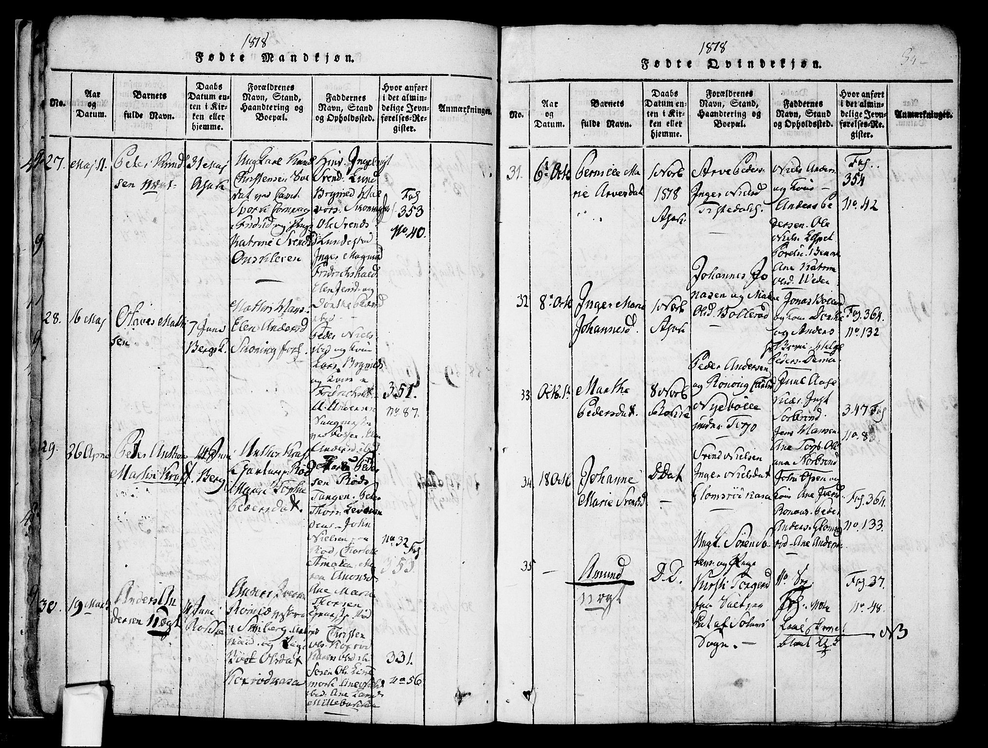 Berg prestekontor Kirkebøker, AV/SAO-A-10902/F/Fa/L0002: Parish register (official) no. I 2, 1815-1831, p. 34