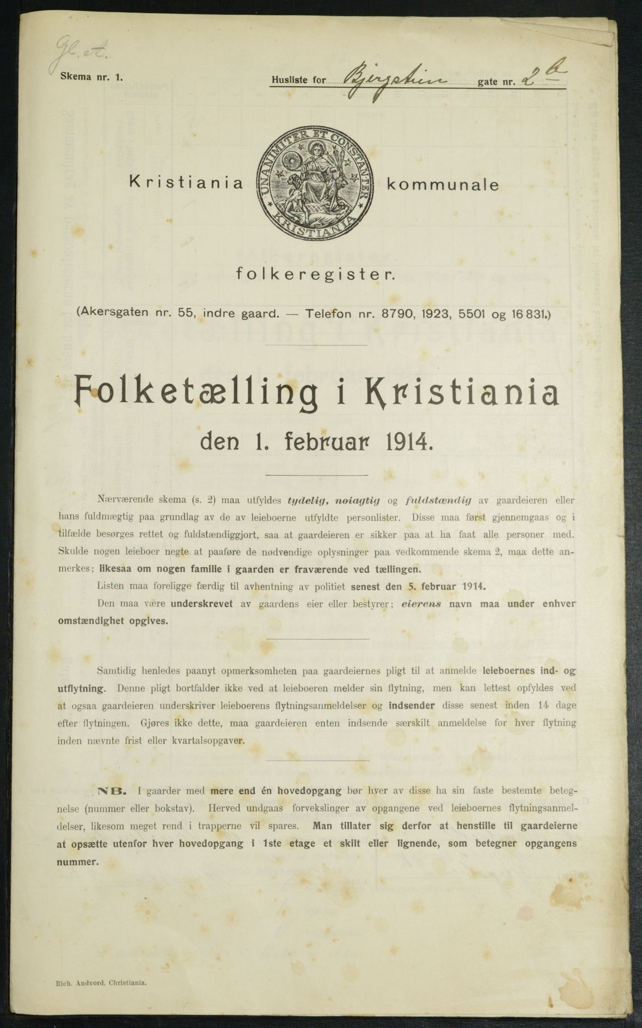 OBA, Municipal Census 1914 for Kristiania, 1914, p. 4325