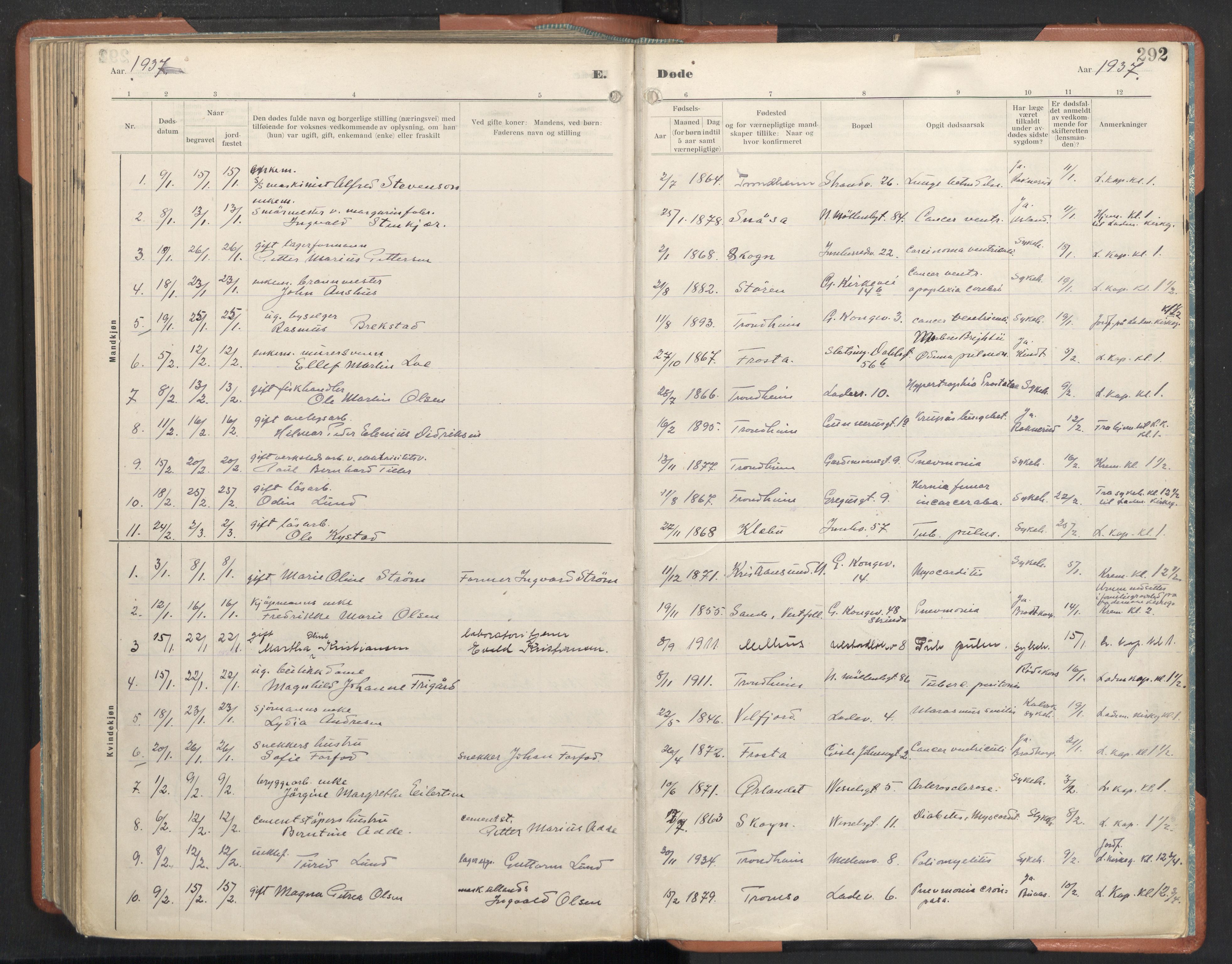 Ministerialprotokoller, klokkerbøker og fødselsregistre - Sør-Trøndelag, SAT/A-1456/605/L0245: Parish register (official) no. 605A07, 1916-1938, p. 292