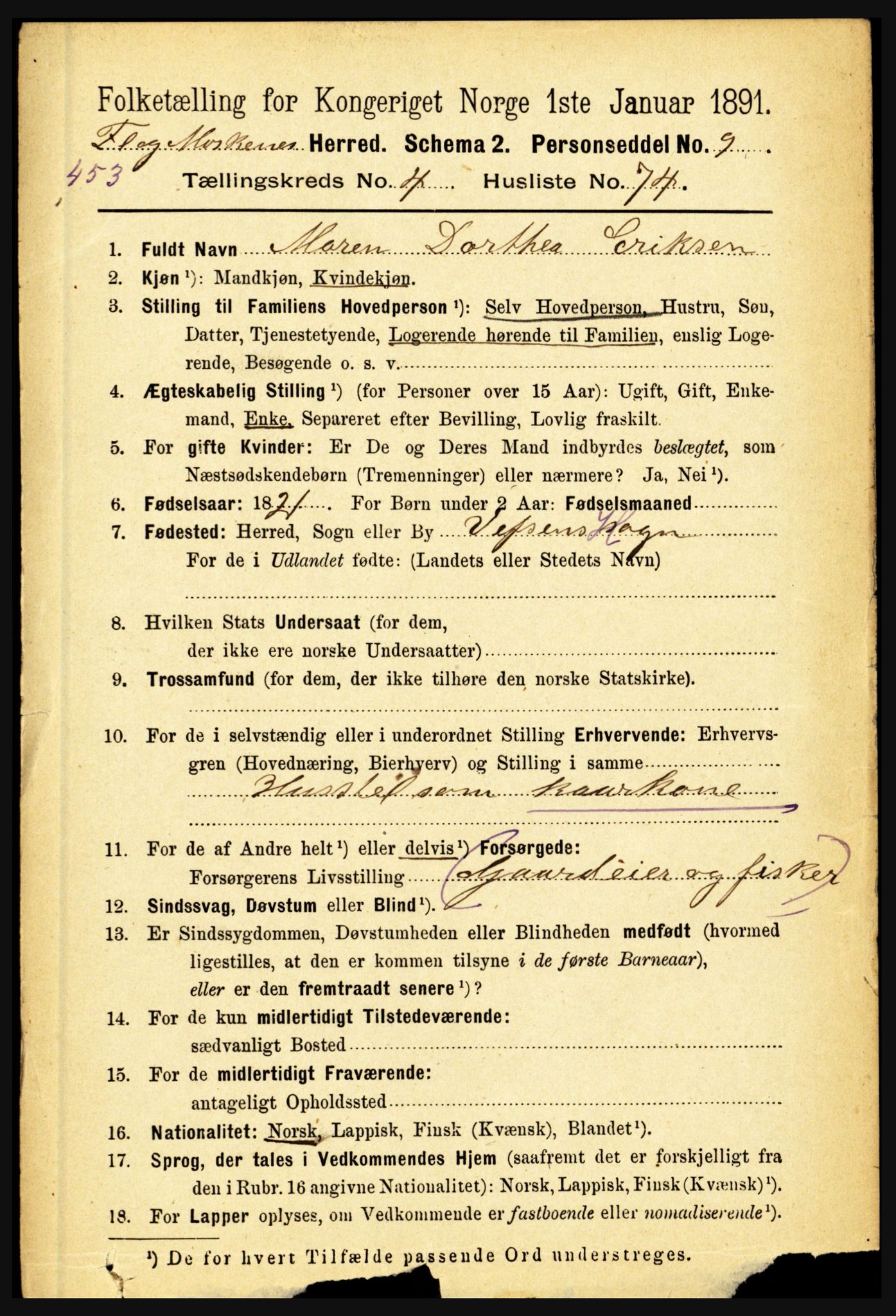 RA, 1891 census for 1859 Flakstad, 1891, p. 2401