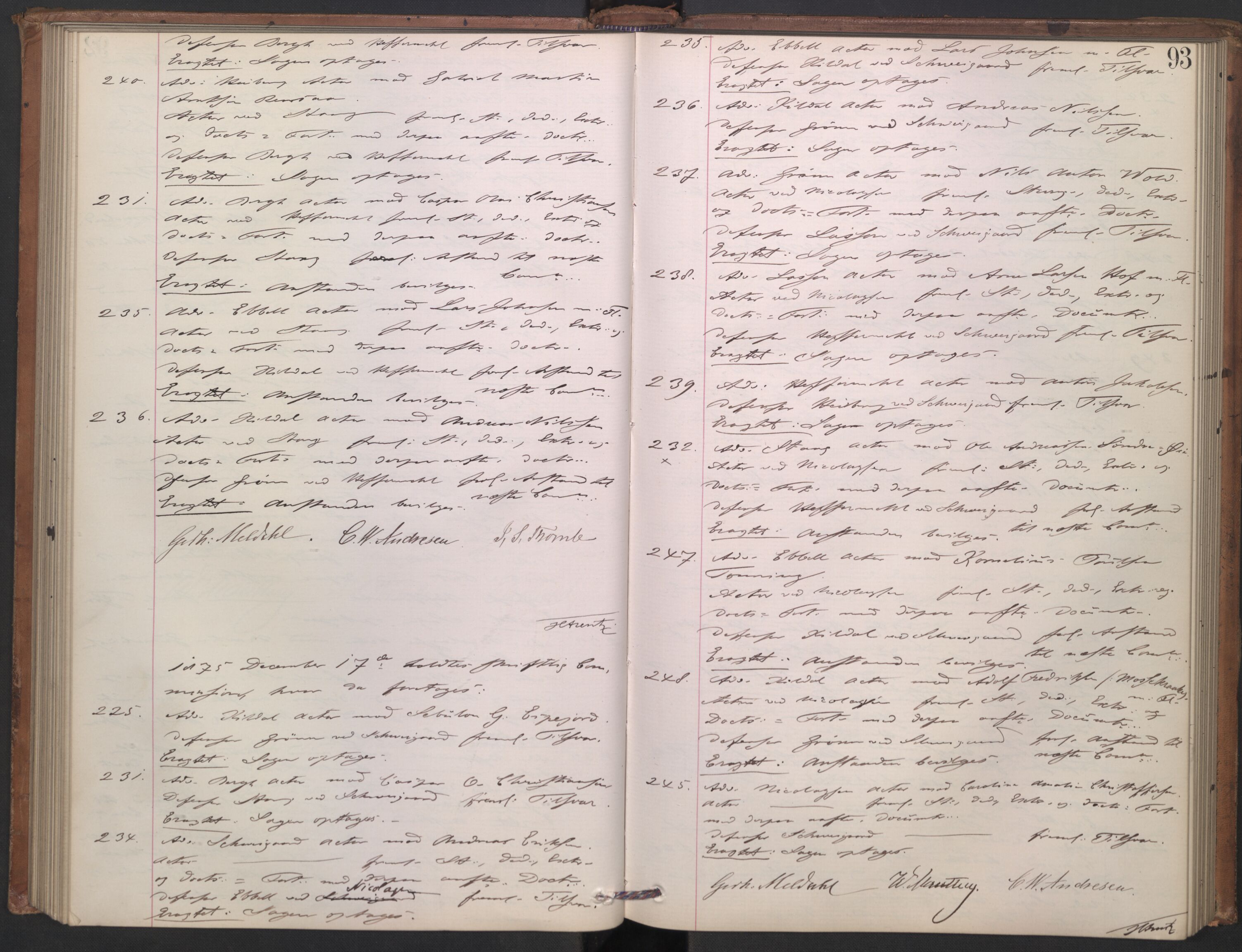 Høyesterett, AV/RA-S-1002/E/Ef/L0013: Protokoll over saker som gikk til skriftlig behandling, 1873-1879, p. 92b-93a