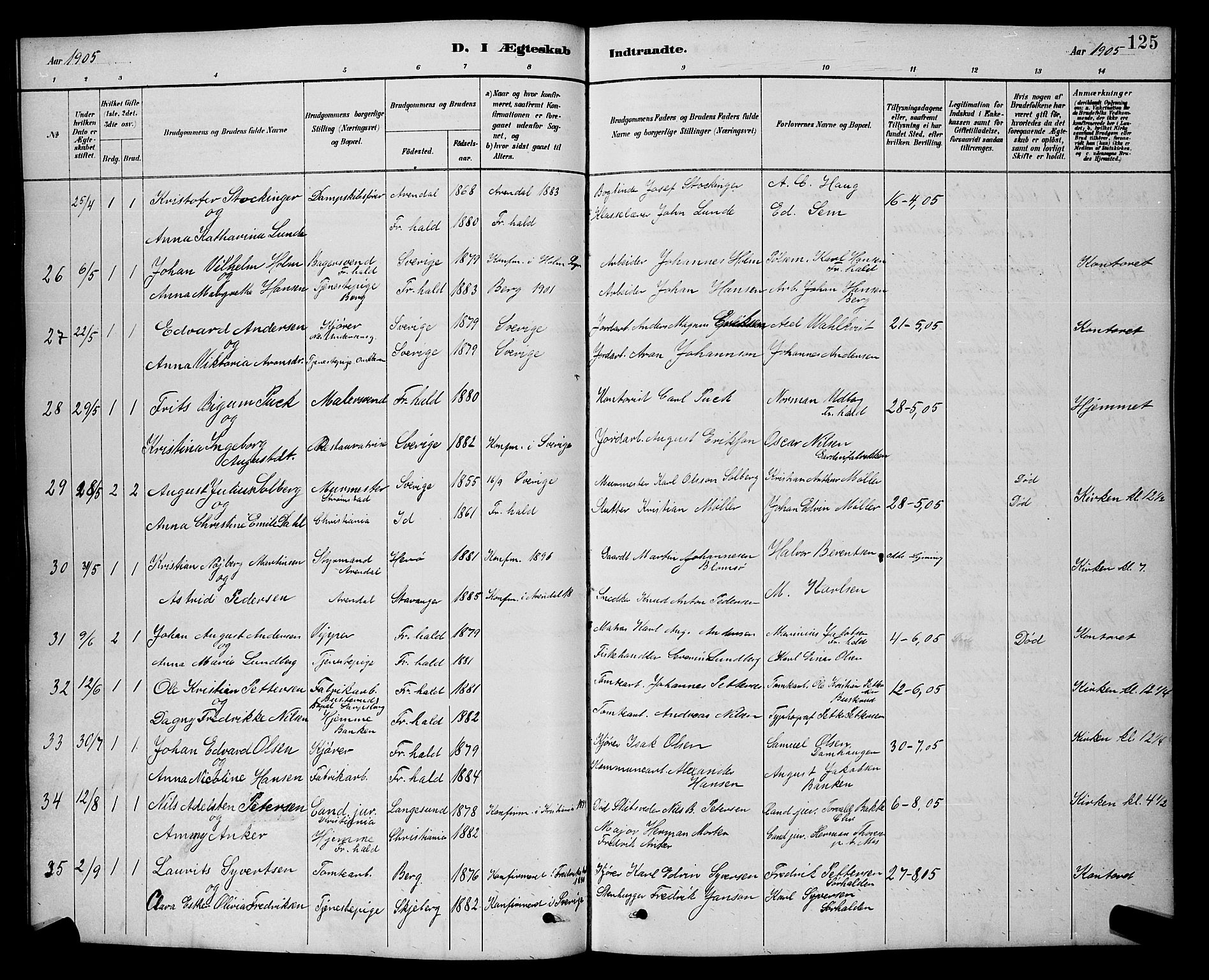 Halden prestekontor Kirkebøker, AV/SAO-A-10909/G/Ga/L0009: Parish register (copy) no. 9, 1885-1908, p. 125
