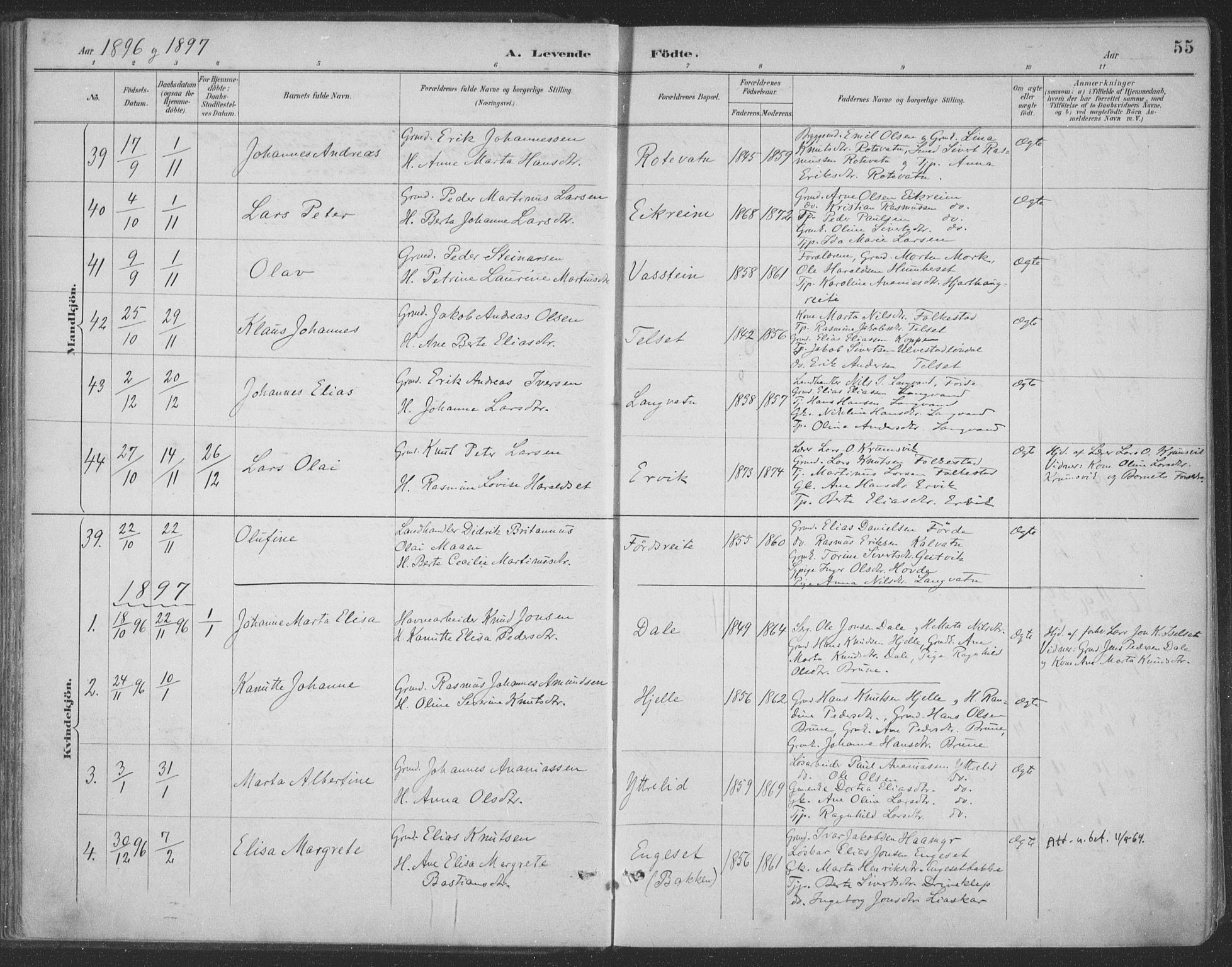 Ministerialprotokoller, klokkerbøker og fødselsregistre - Møre og Romsdal, AV/SAT-A-1454/511/L0142: Parish register (official) no. 511A09, 1891-1905, p. 55