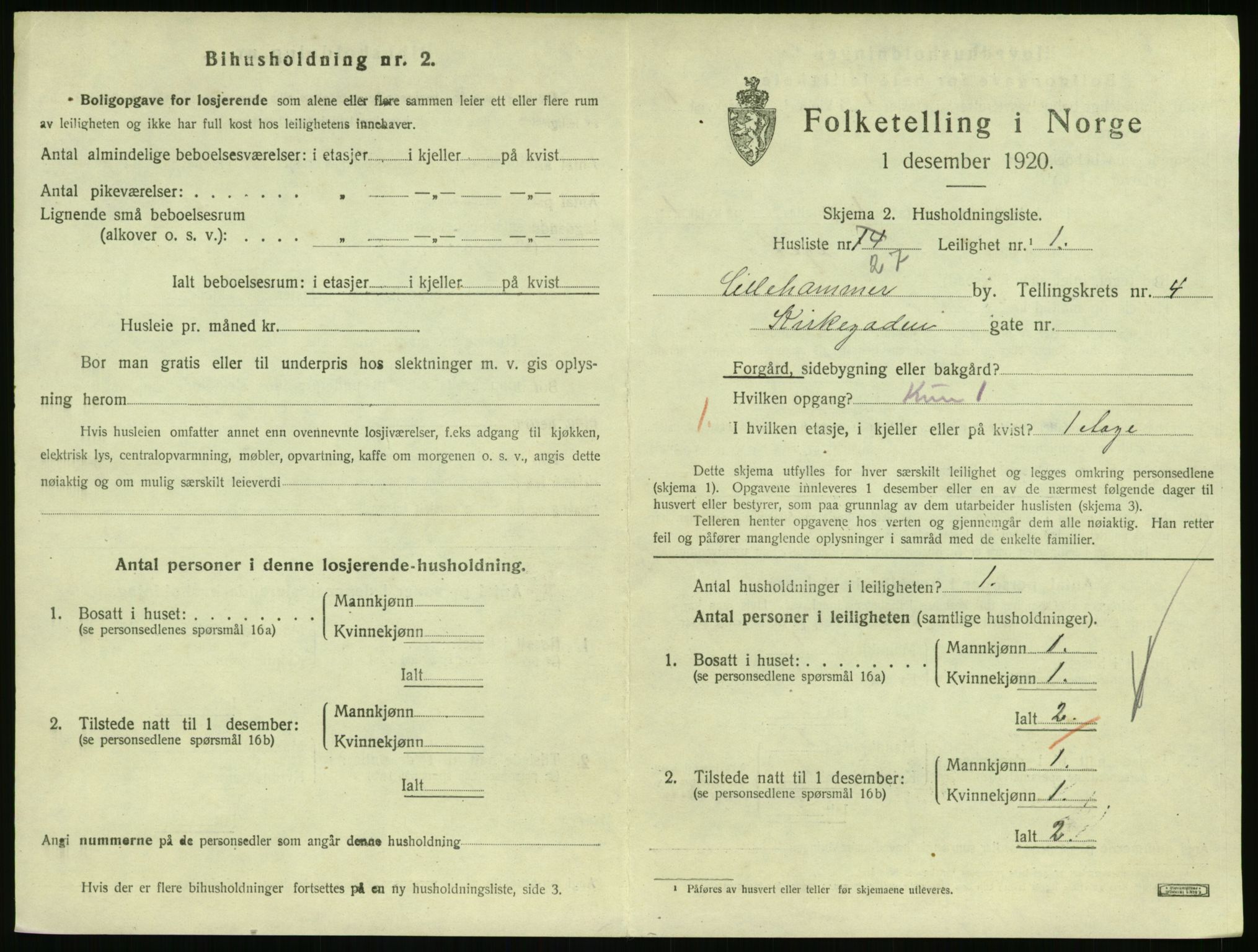 SAH, 1920 census for Lillehammer, 1920, p. 2034