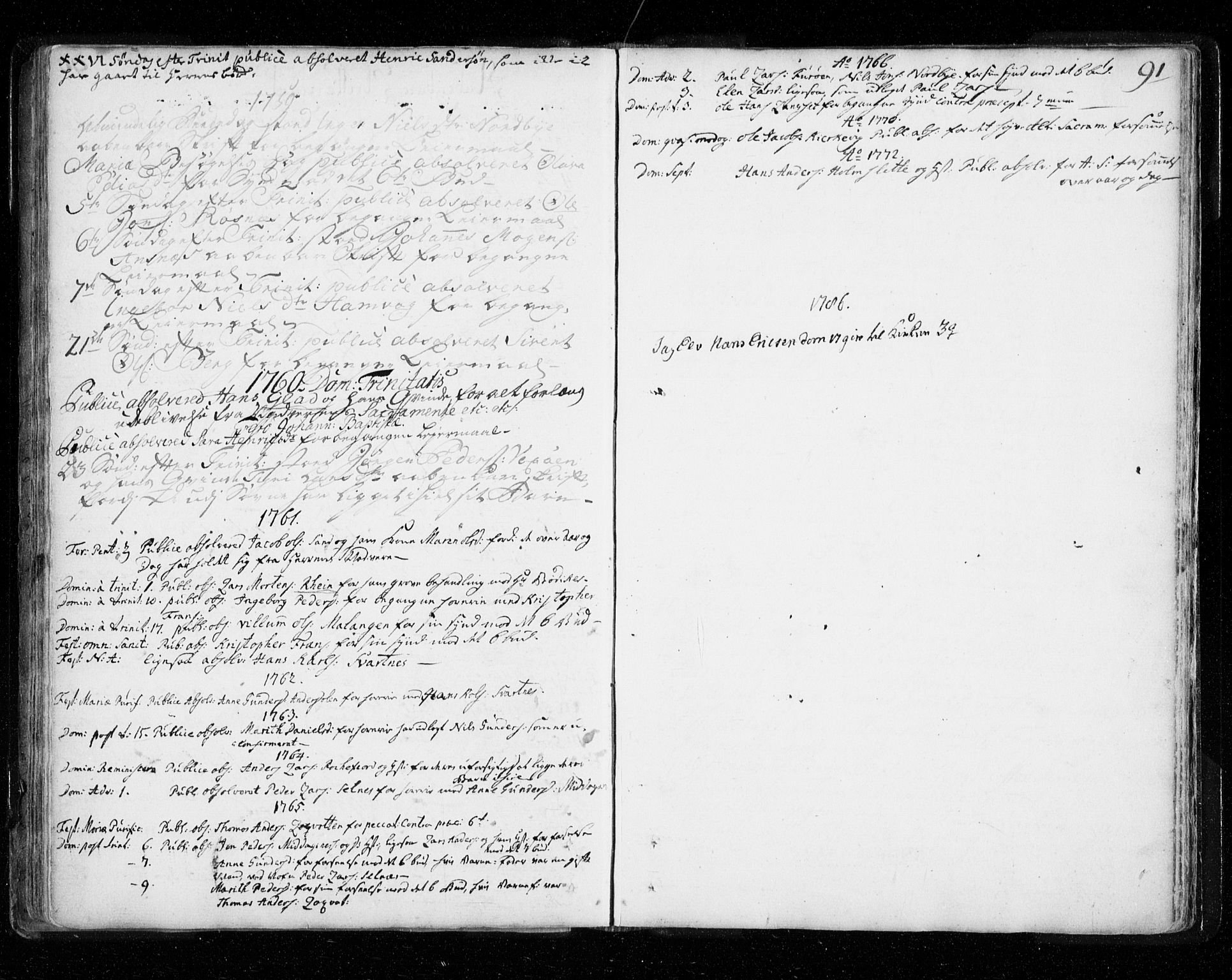 Tromsø sokneprestkontor/stiftsprosti/domprosti, SATØ/S-1343/G/Ga/L0002kirke: Parish register (official) no. 2, 1753-1778, p. 91