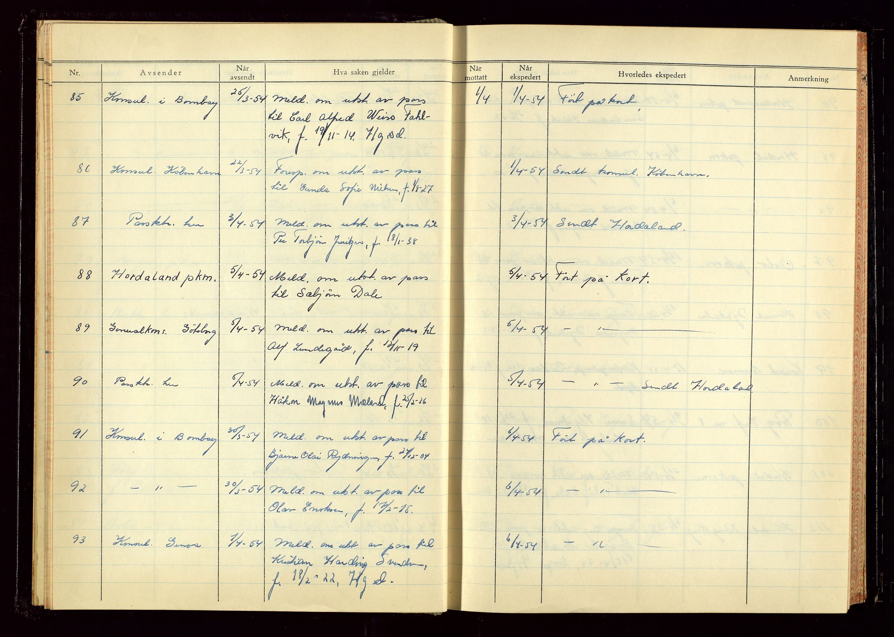 Haugesund politikammer, AV/SAST-A-100440/K/L0007: Passjournal, 1953-1965, p. 14