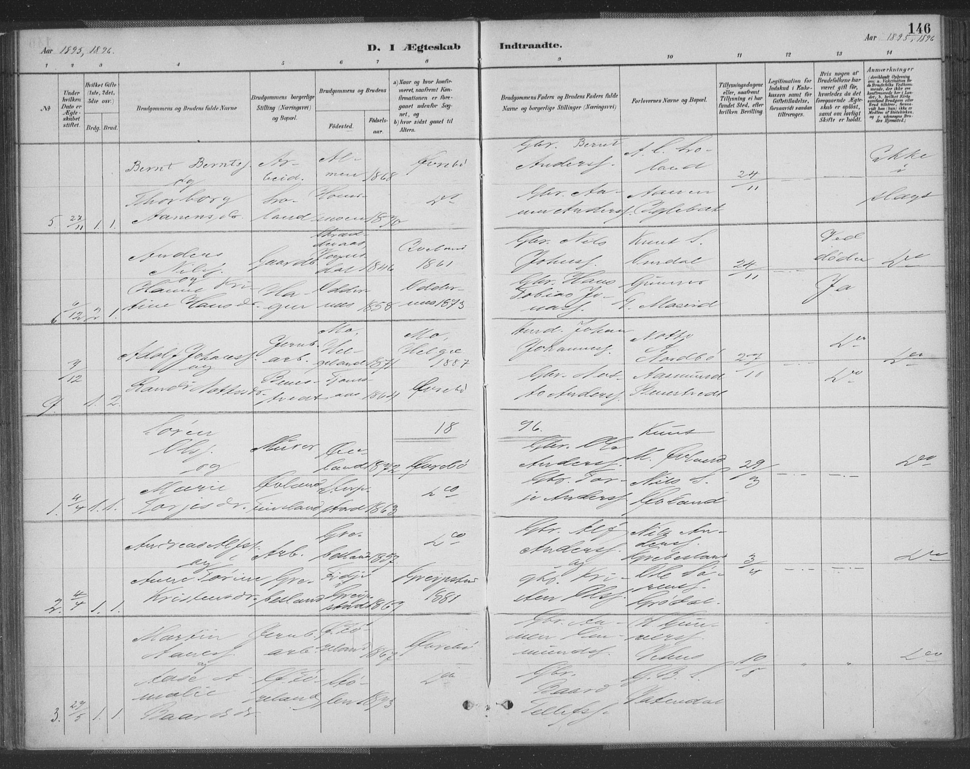 Vennesla sokneprestkontor, AV/SAK-1111-0045/Fa/Fac/L0009: Parish register (official) no. A 9, 1884-1901, p. 146