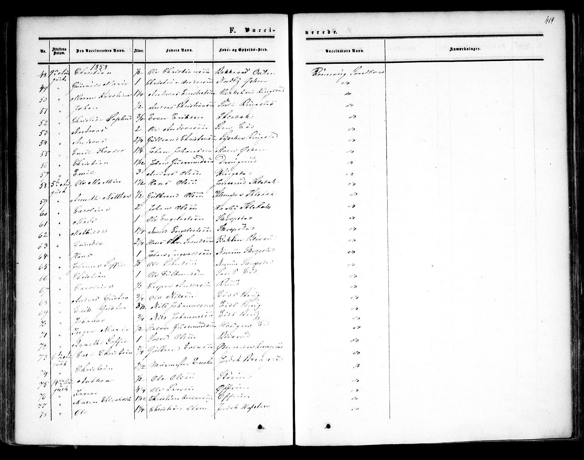 Høland prestekontor Kirkebøker, AV/SAO-A-10346a/F/Fa/L0010: Parish register (official) no. I 10, 1854-1861, p. 419