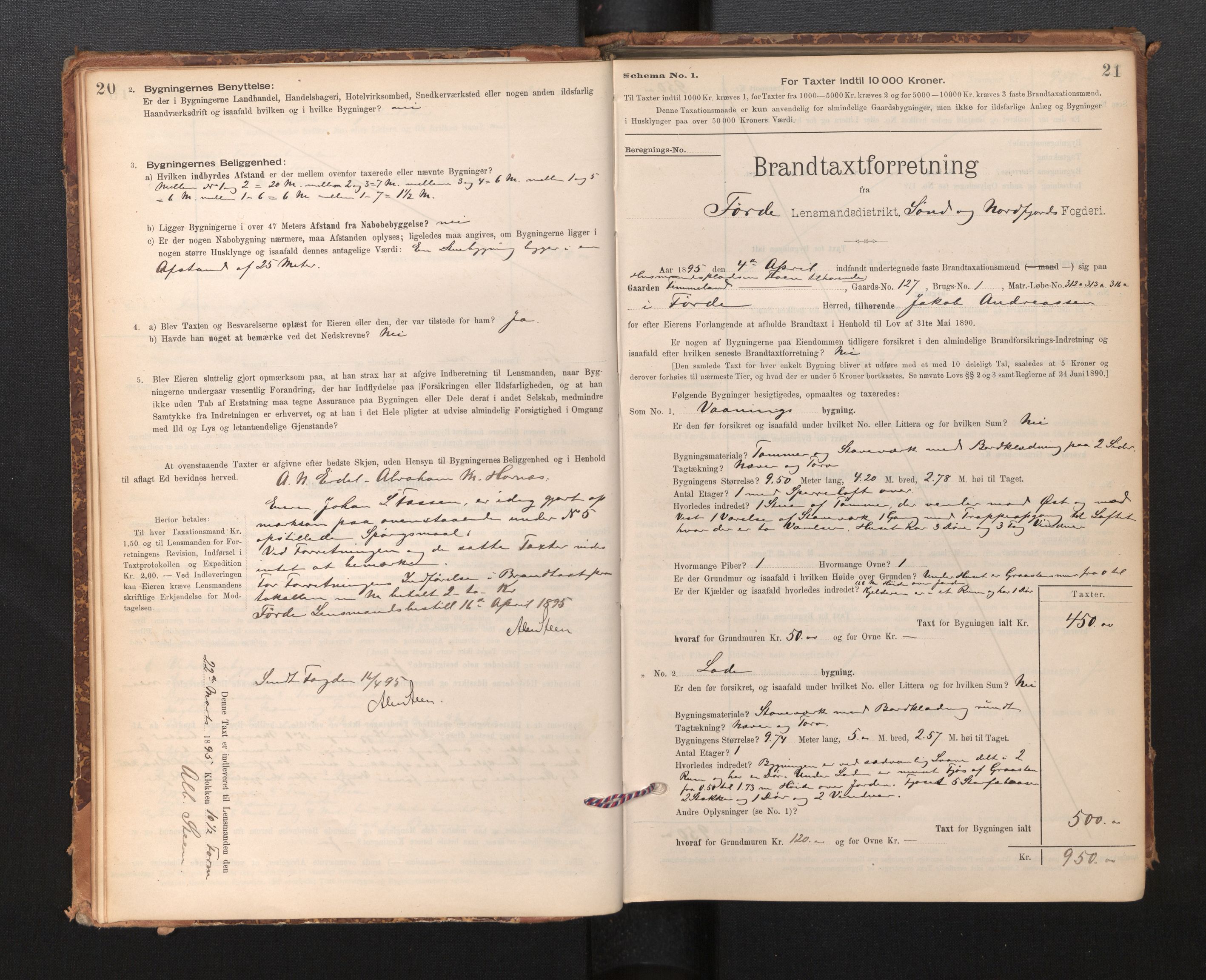 Lensmannen i Førde, AV/SAB-A-27401/0012/L0008: Branntakstprotokoll, skjematakst, 1895-1922, p. 20-21