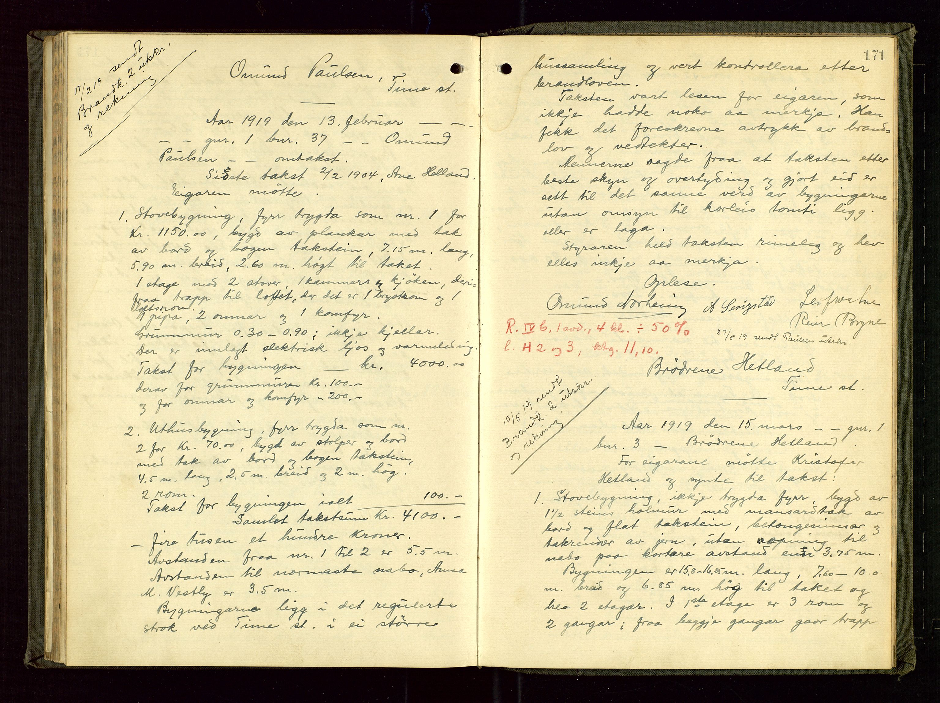 Time lensmannskontor, AV/SAST-A-100420/Goa/L0002: "Brandtakstprotokol", 1904-1920, p. 170b-171a