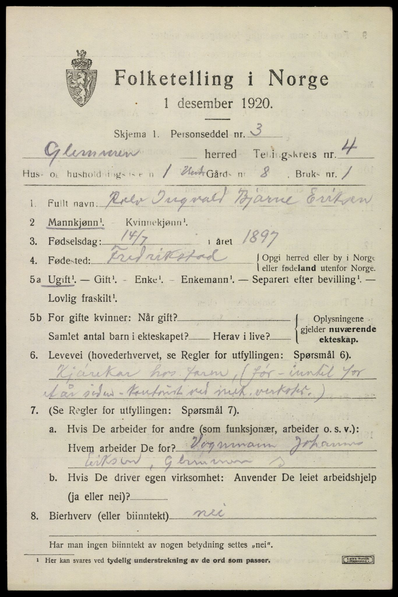 SAO, 1920 census for Glemmen, 1920, p. 12921