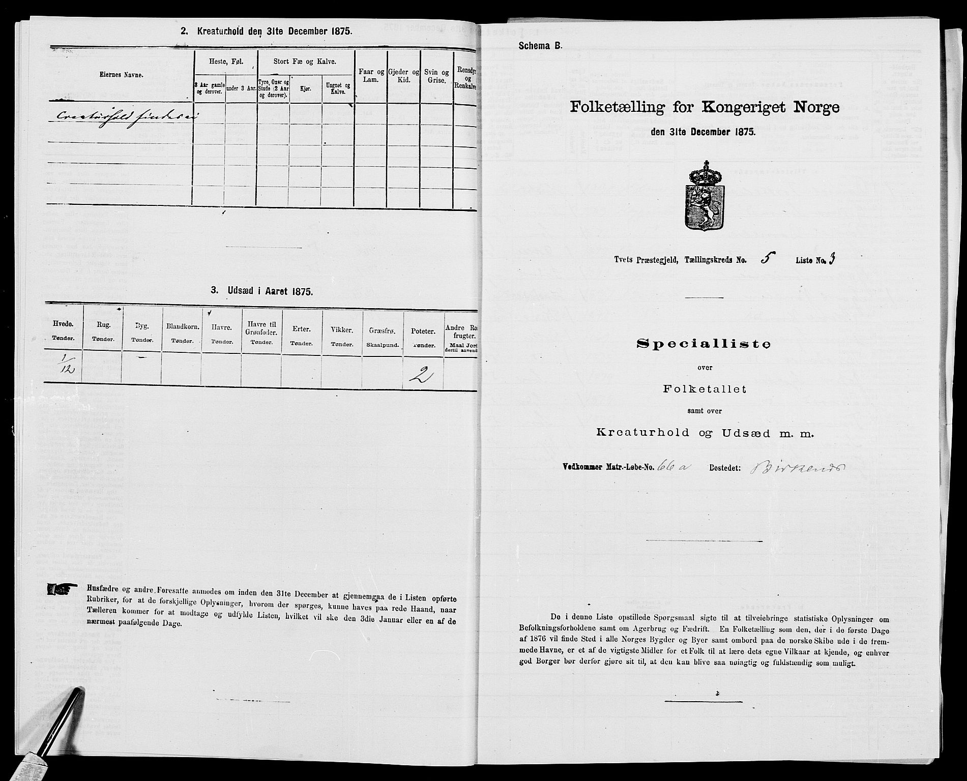 SAK, 1875 census for 1013P Tveit, 1875, p. 665