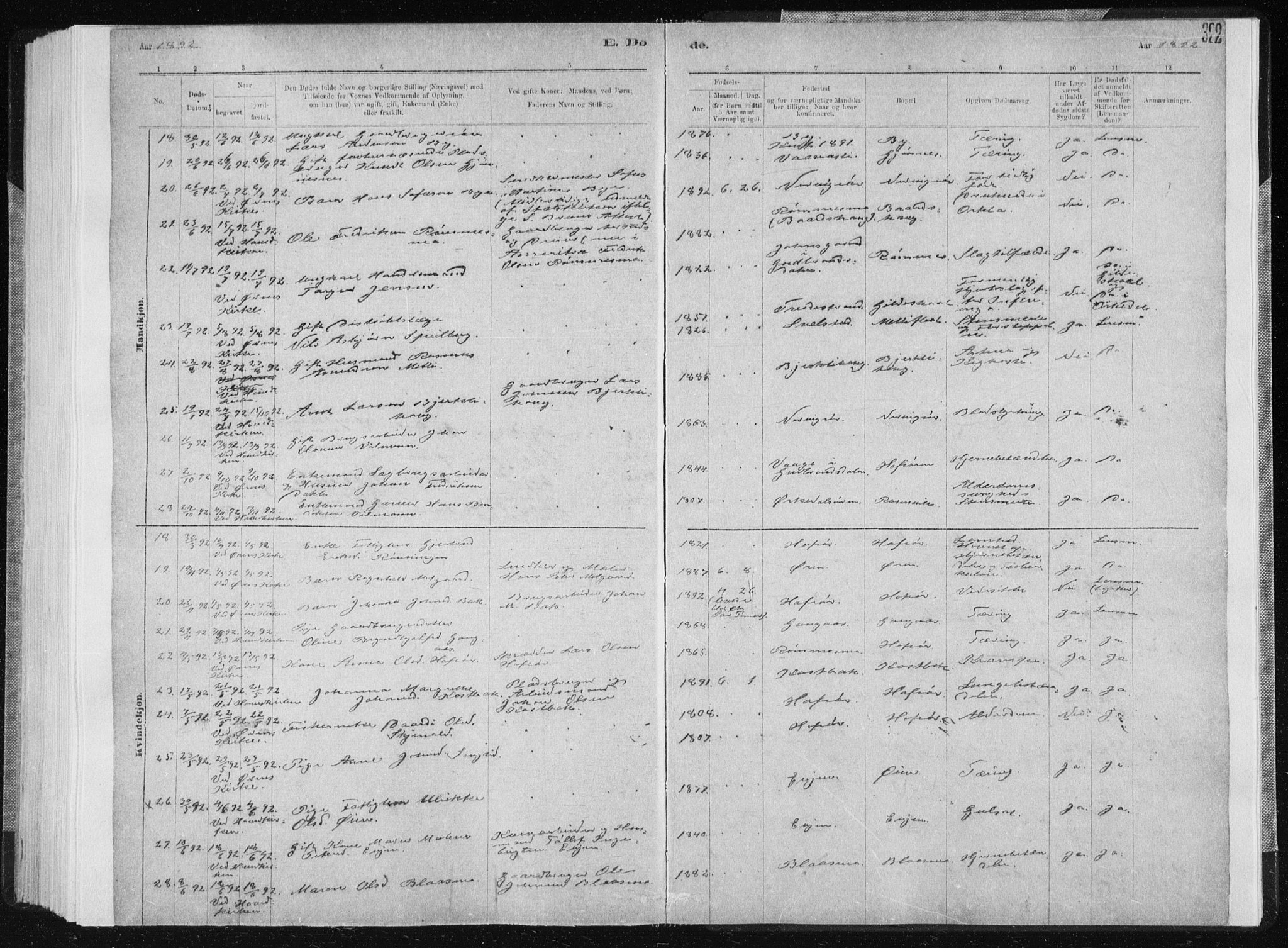 Ministerialprotokoller, klokkerbøker og fødselsregistre - Sør-Trøndelag, SAT/A-1456/668/L0818: Parish register (copy) no. 668C07, 1885-1898, p. 322