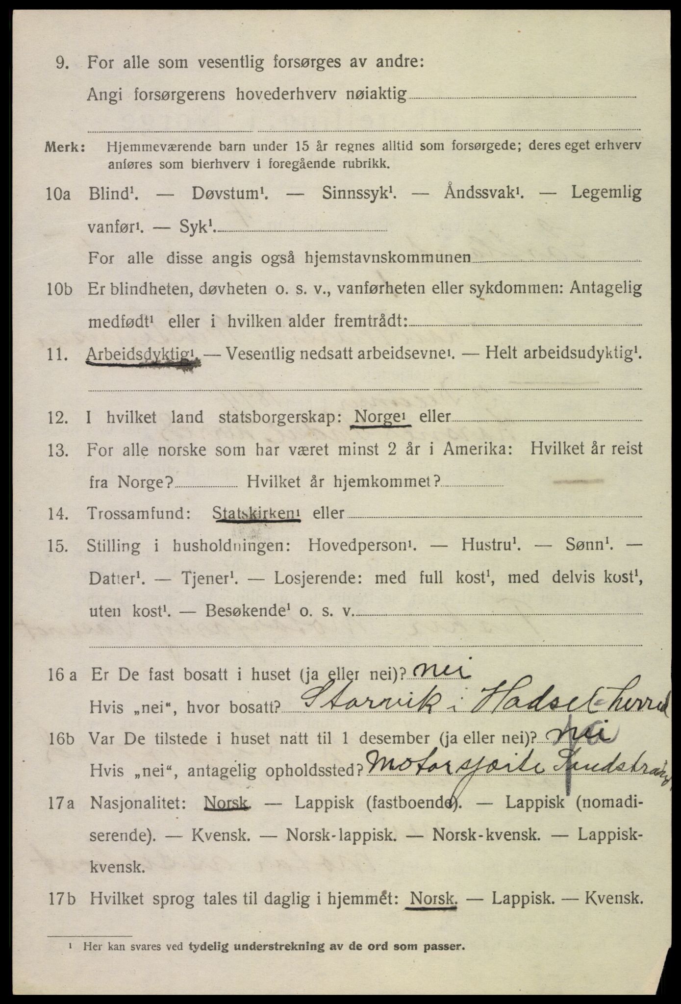 SAT, 1920 census for Sortland, 1920, p. 5479