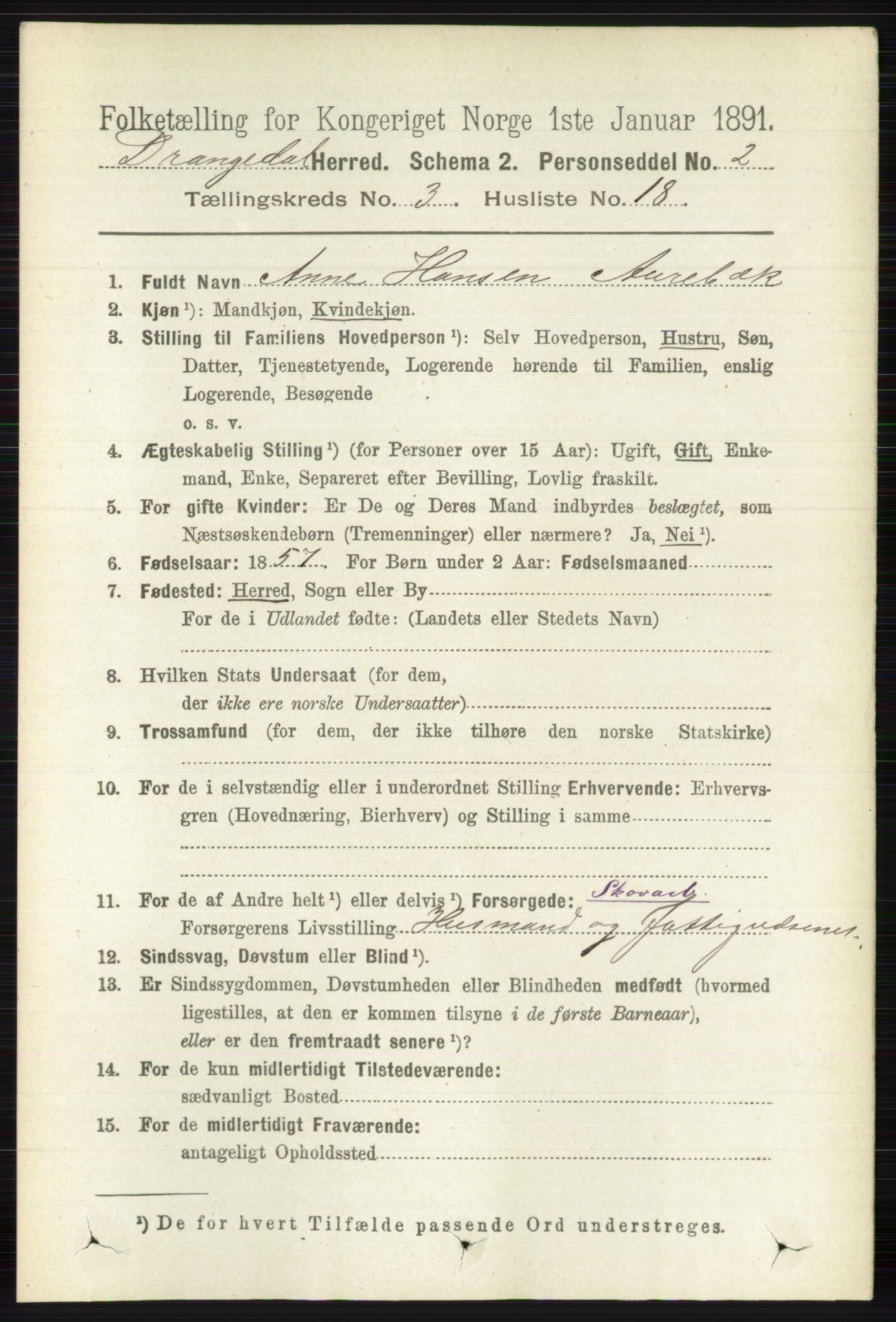 RA, 1891 census for 0817 Drangedal, 1891, p. 961