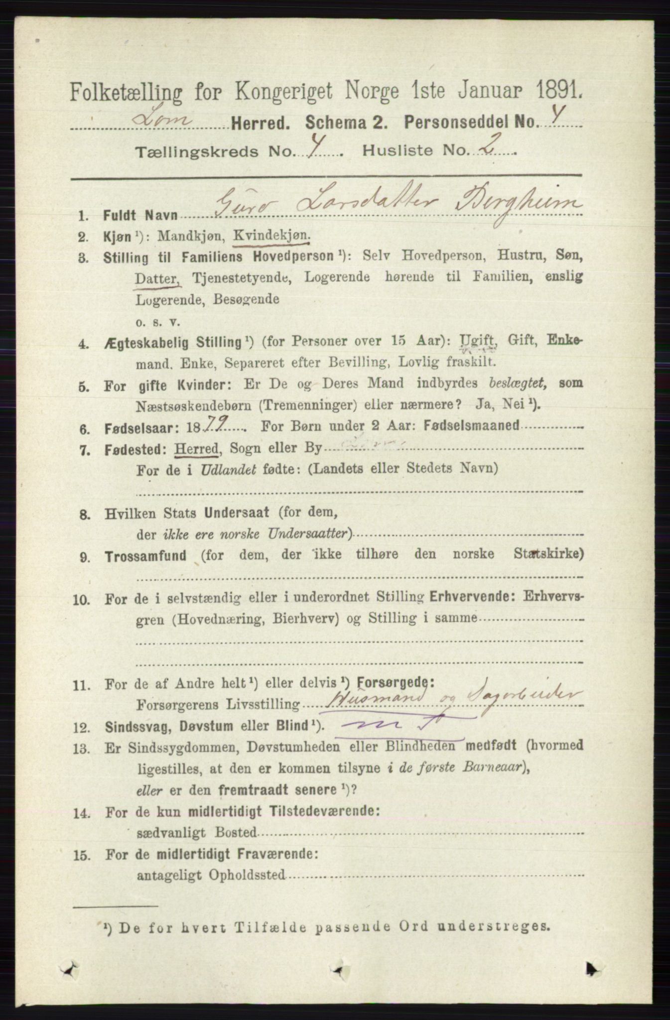 RA, 1891 census for 0514 Lom, 1891, p. 1513