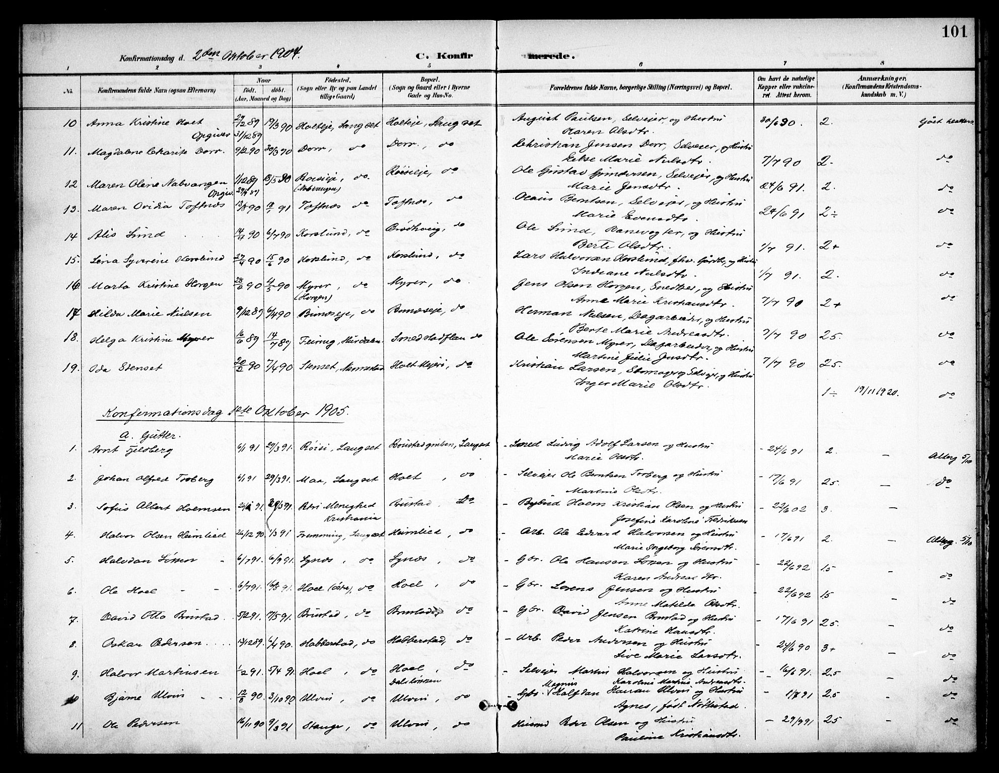 Eidsvoll prestekontor Kirkebøker, SAO/A-10888/F/Fb/L0003: Parish register (official) no. II 3, 1898-1909, p. 101