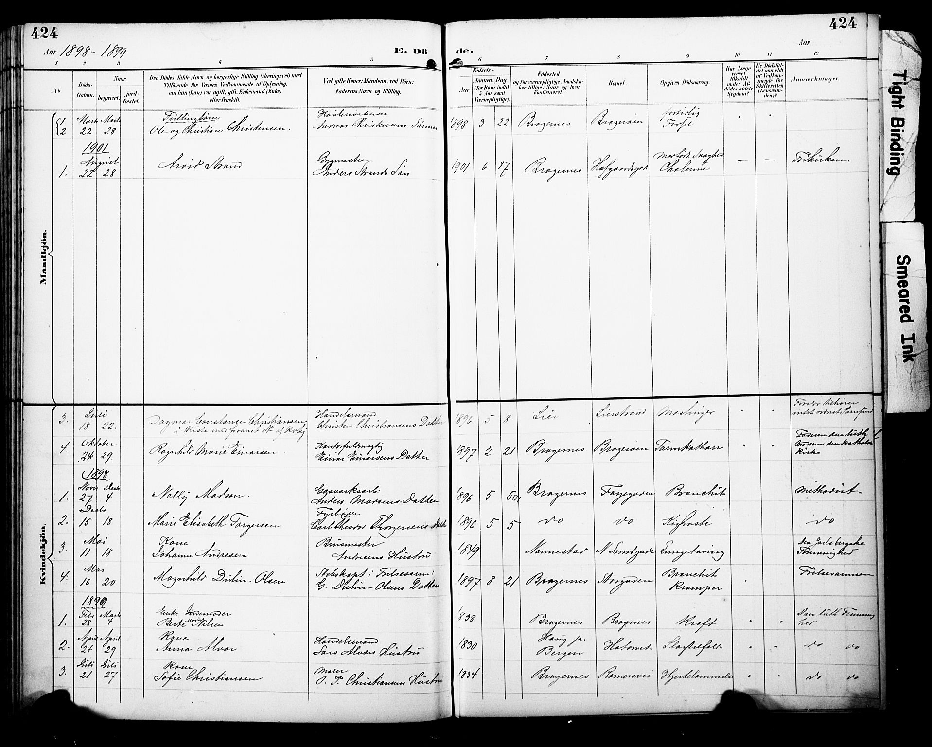 Bragernes kirkebøker, SAKO/A-6/F/Fb/L0008: Parish register (official) no. II 8, 1894-1902, p. 424