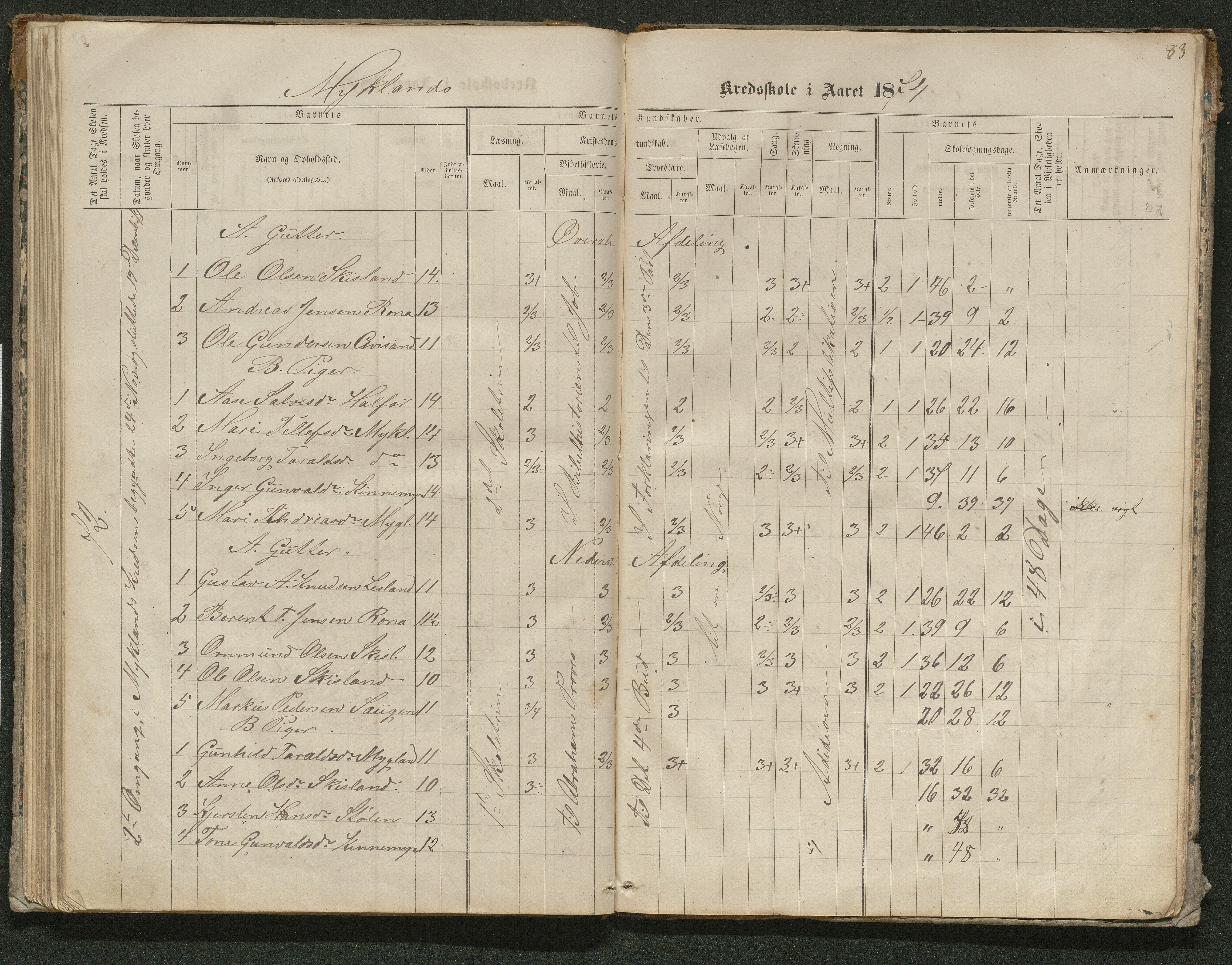 Iveland kommune, De enkelte kretsene/Skolene, AAKS/KA0935-550/A_10/L0005: Skoleprotokoll for Frøyså og Mykland krets, 1864-1881, p. 83