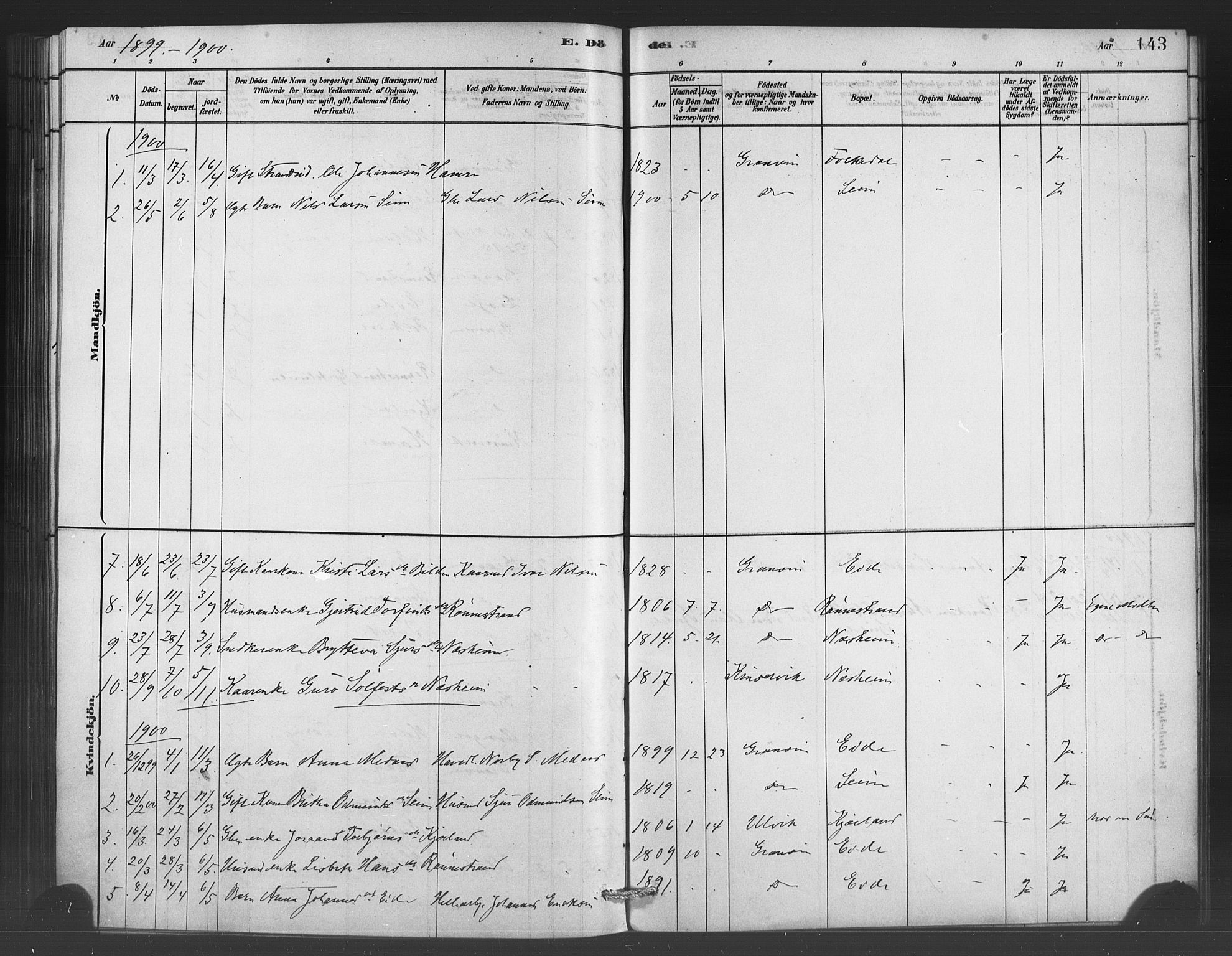 Ulvik sokneprestembete, AV/SAB-A-78801/H/Haa: Parish register (official) no. C 1, 1878-1903, p. 143