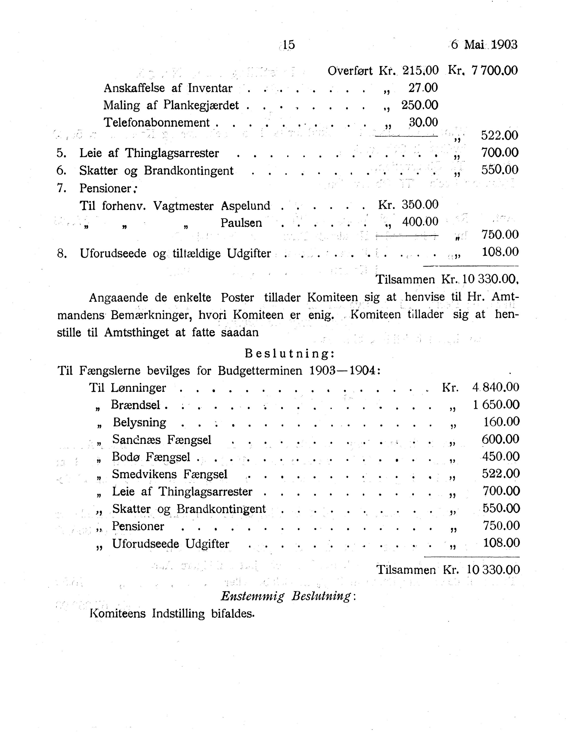 Nordland Fylkeskommune. Fylkestinget, AIN/NFK-17/176/A/Ac/L0026: Fylkestingsforhandlinger 1903, 1903