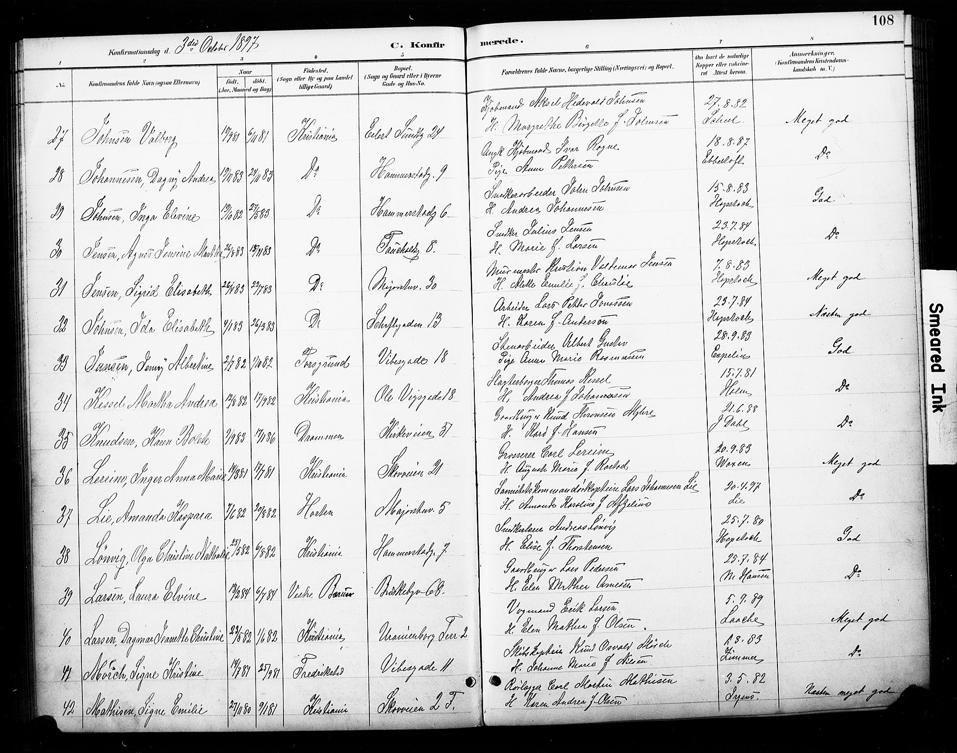 Uranienborg prestekontor Kirkebøker, SAO/A-10877/F/Fa/L0003: Parish register (official) no. 3, 1890-1904, p. 108