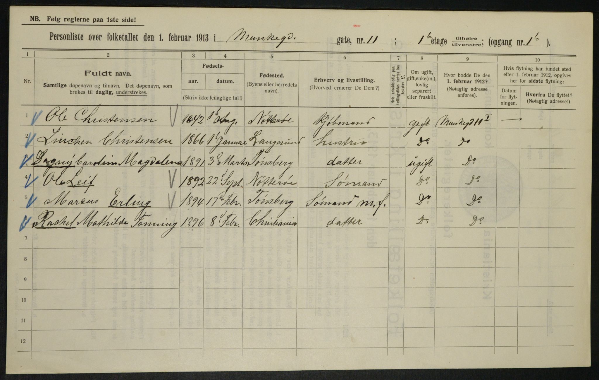 OBA, Municipal Census 1913 for Kristiania, 1913, p. 68055