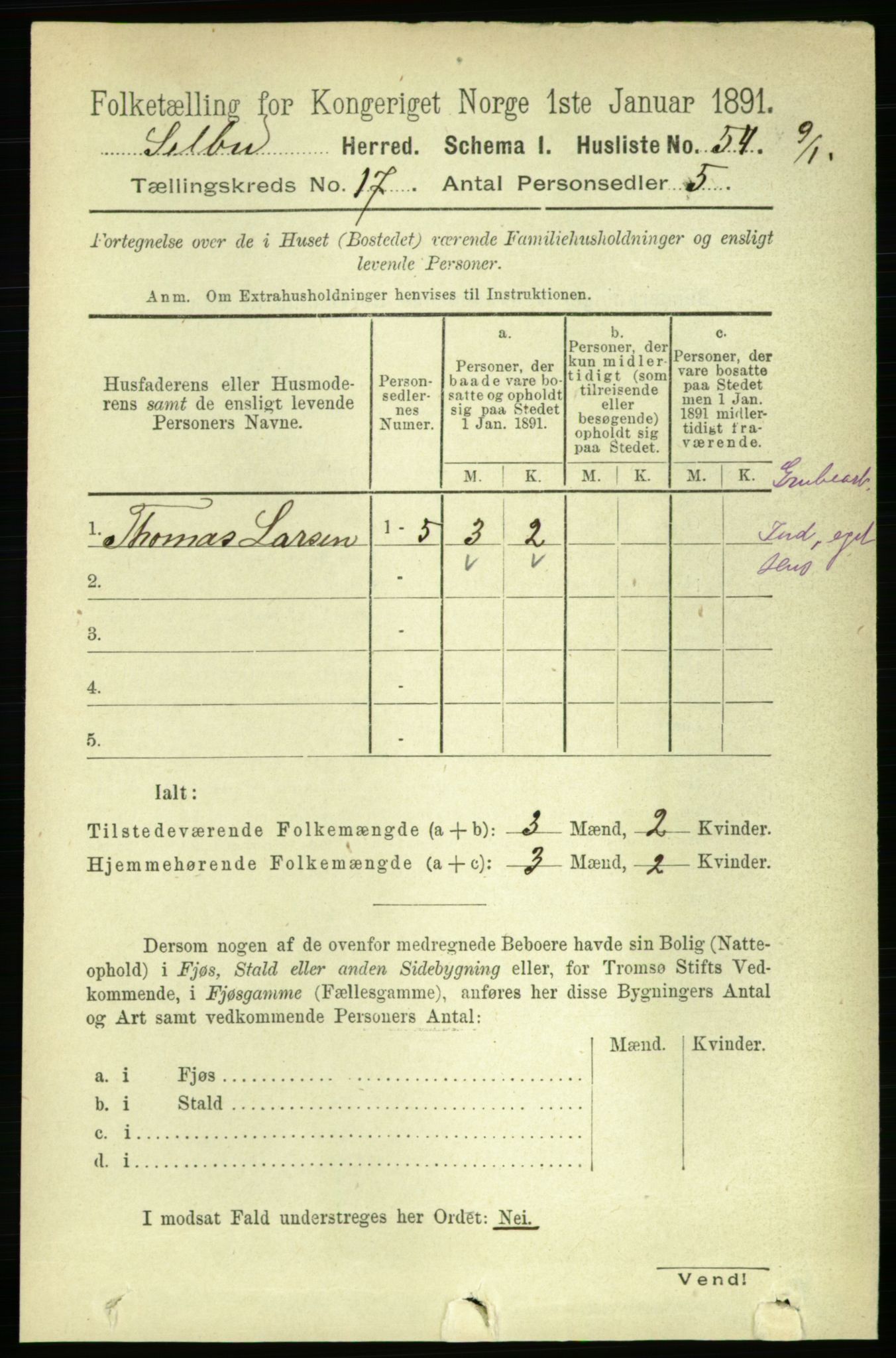 RA, 1891 census for 1664 Selbu, 1891, p. 6056
