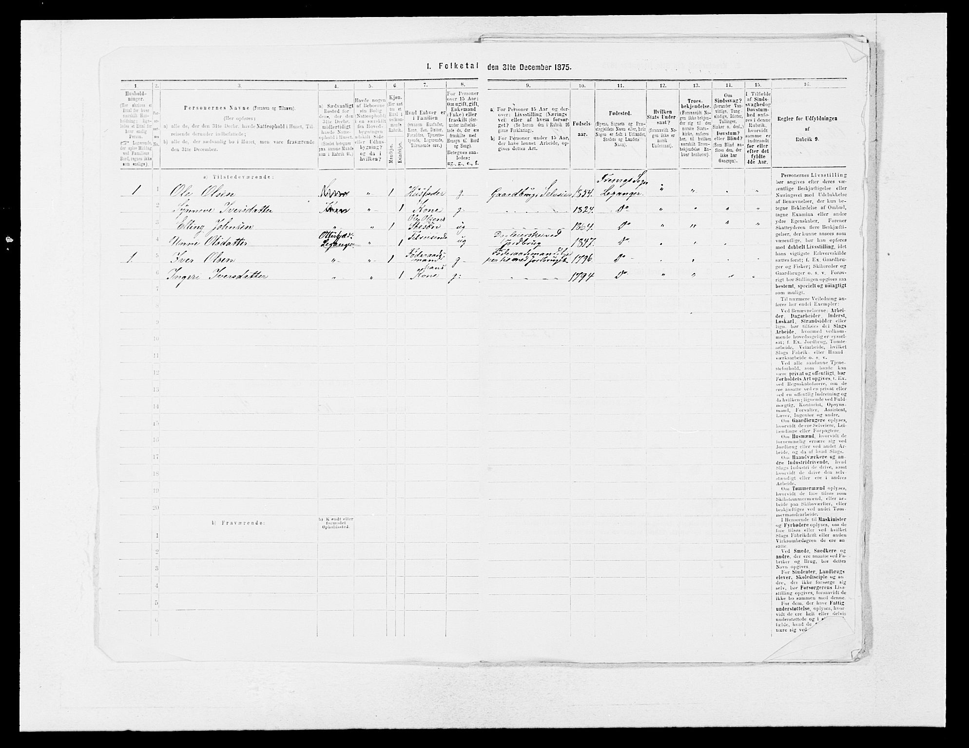 SAB, 1875 census for 1419P Leikanger, 1875, p. 445