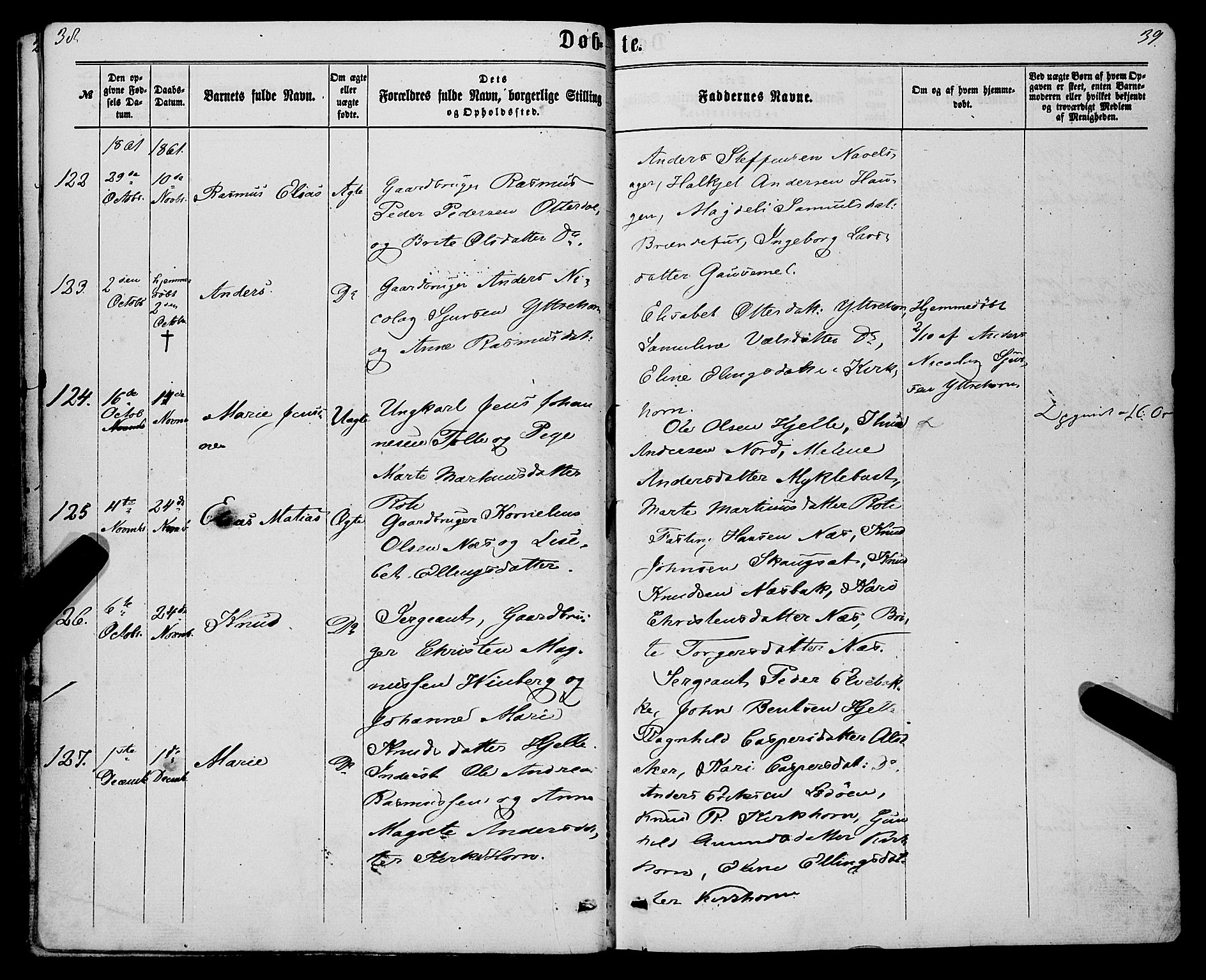 Eid sokneprestembete, AV/SAB-A-82301/H/Haa/Haaa/L0009: Parish register (official) no. A 9, 1861-1868, p. 38-39