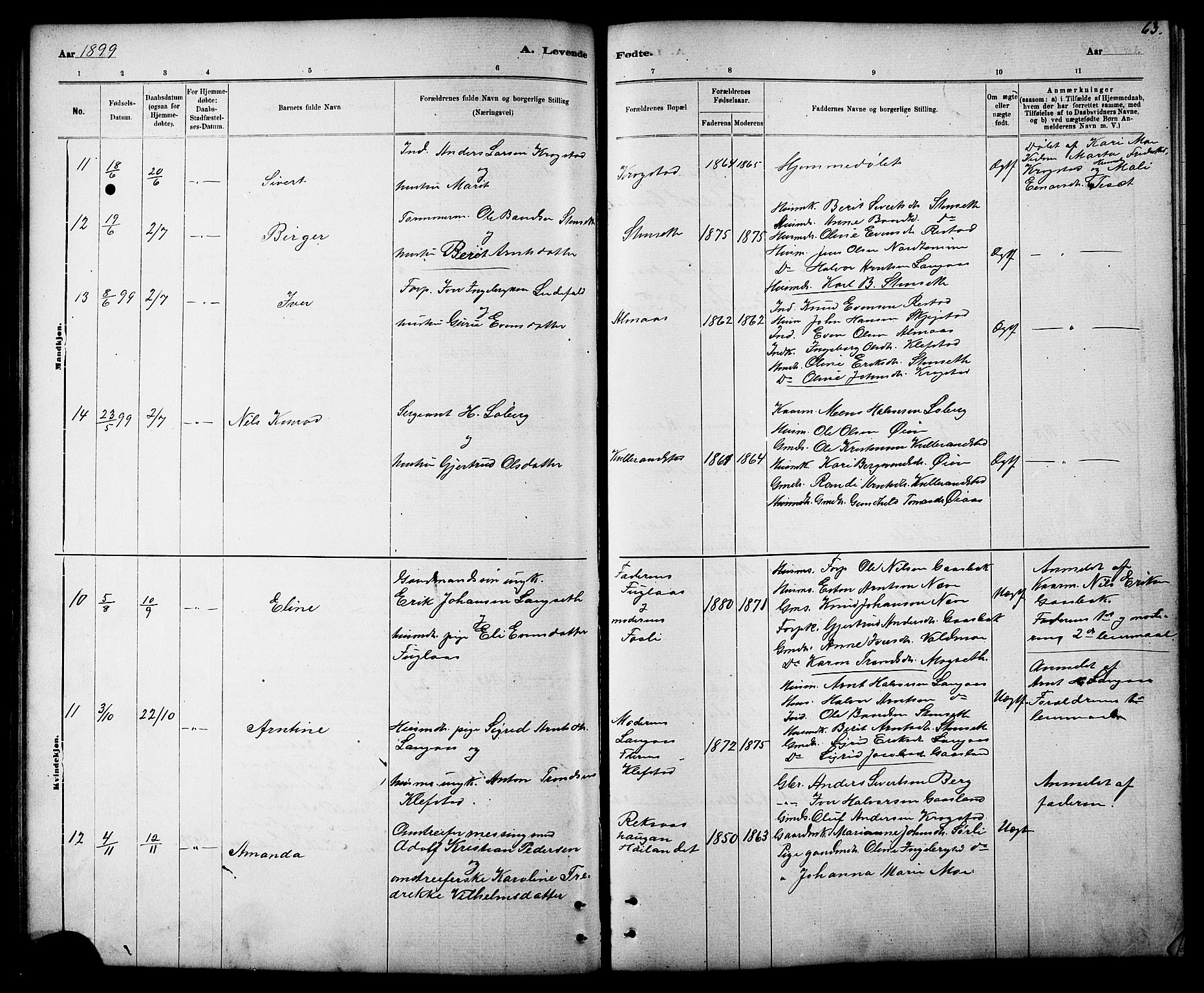 Ministerialprotokoller, klokkerbøker og fødselsregistre - Sør-Trøndelag, AV/SAT-A-1456/694/L1132: Parish register (copy) no. 694C04, 1887-1914, p. 63