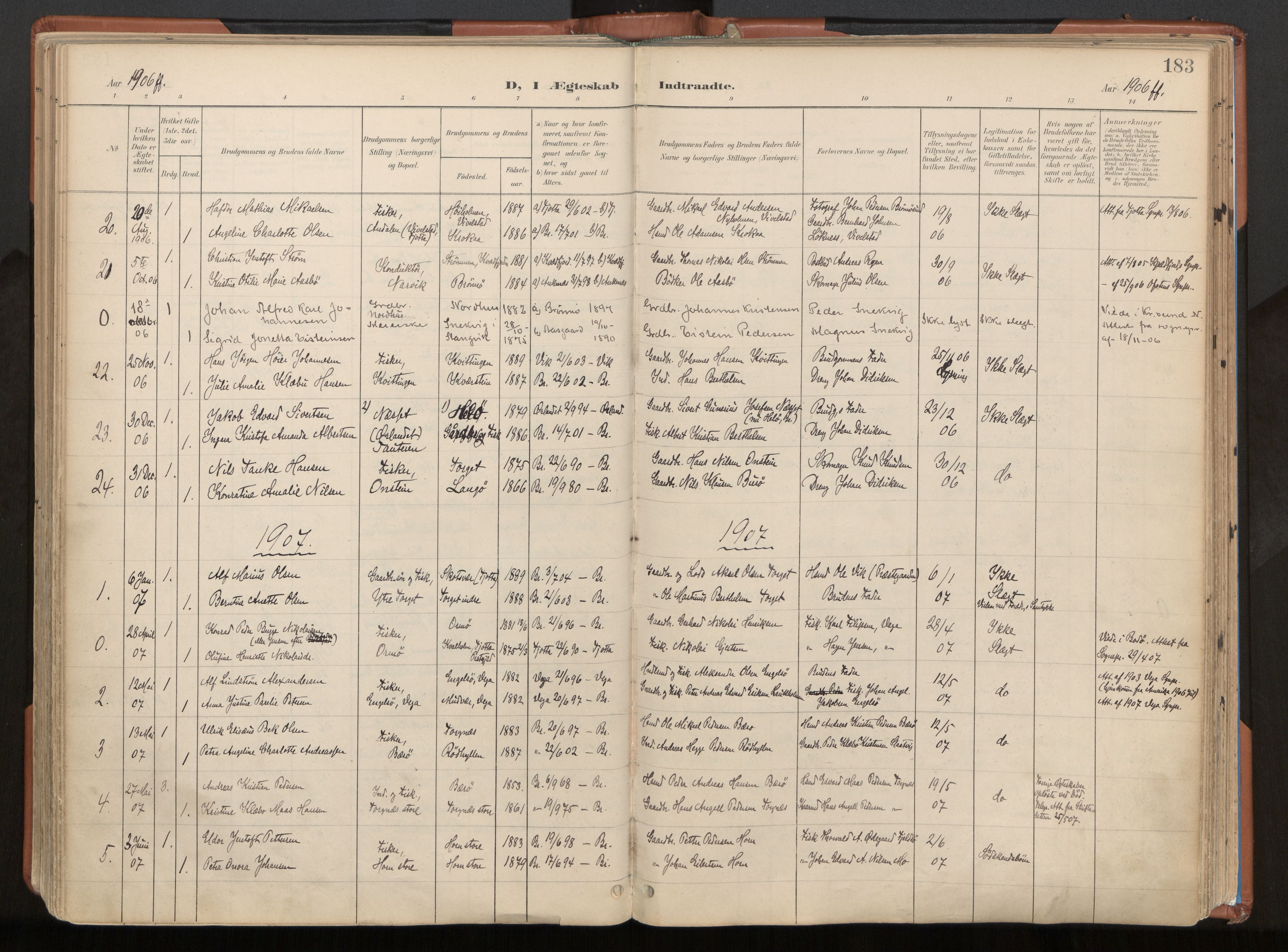 Ministerialprotokoller, klokkerbøker og fødselsregistre - Nordland, AV/SAT-A-1459/813/L0201: Parish register (official) no. 813A11, 1901-1918, p. 183