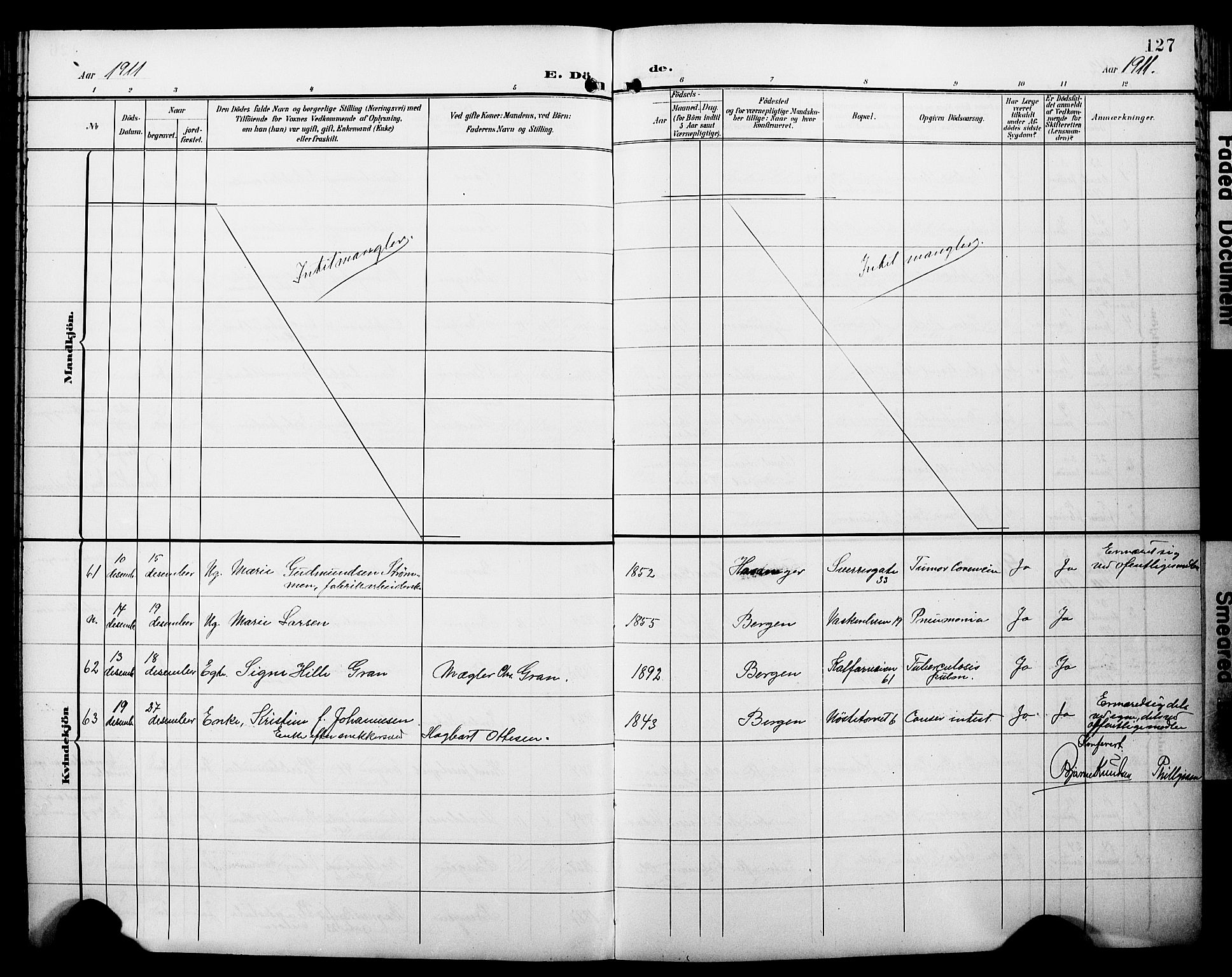 Domkirken sokneprestembete, AV/SAB-A-74801/H/Hab/L0042: Parish register (copy) no. E 6, 1900-1929, p. 127