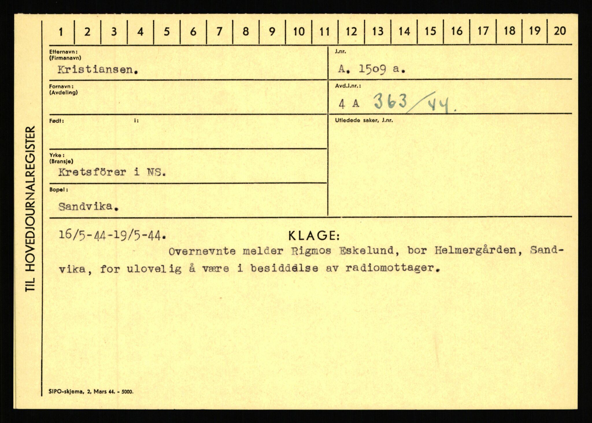 Statspolitiet - Hovedkontoret / Osloavdelingen, AV/RA-S-1329/C/Ca/L0009: Knutsen - Limstrand, 1943-1945, p. 1110