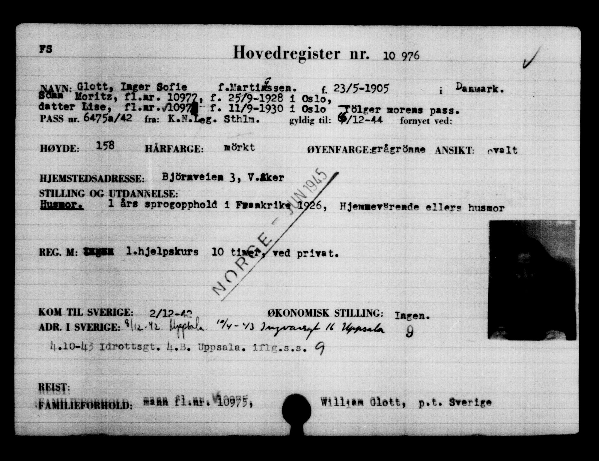 Utenriksstasjonene, Legasjonen i Stockholm, Flyktningkontoret, AV/RA-S-6753/V/Va/L0006: Kjesäterkartoteket, flyktninger med registreringsnr. 9400-12711, 1940-1945, p. 1798