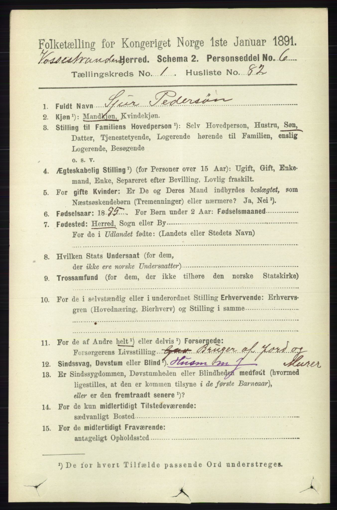 RA, 1891 census for 1236 Vossestrand, 1891, p. 634