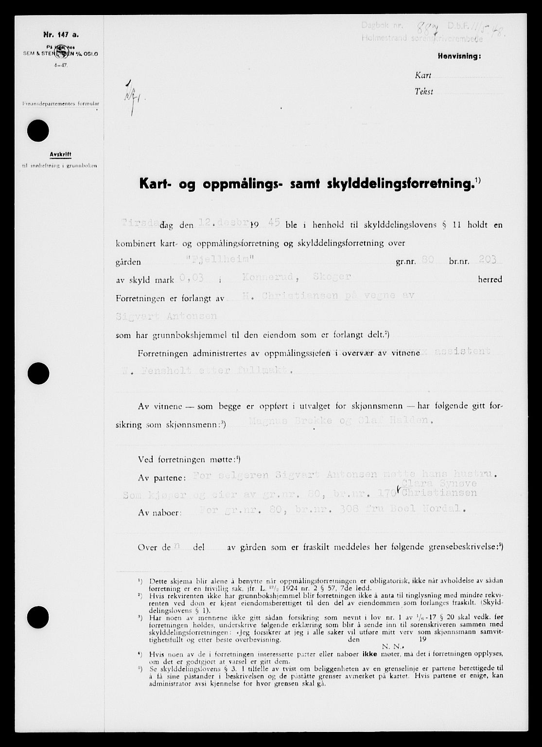 Holmestrand sorenskriveri, AV/SAKO-A-67/G/Ga/Gaa/L0064: Mortgage book no. A-64, 1948-1948, Diary no: : 887/1948