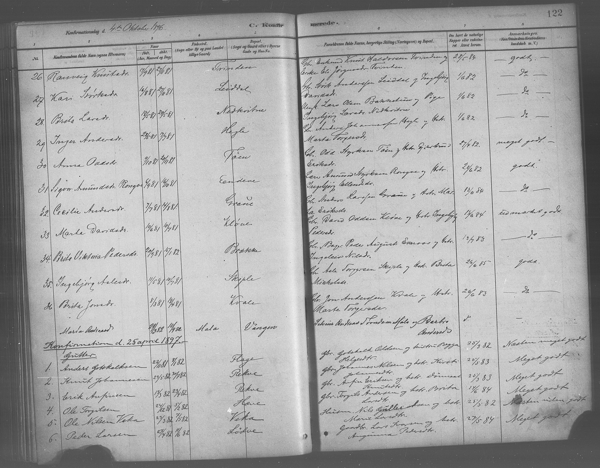 Voss sokneprestembete, AV/SAB-A-79001/H/Haa: Parish register (official) no. B 1, 1877-1899, p. 122