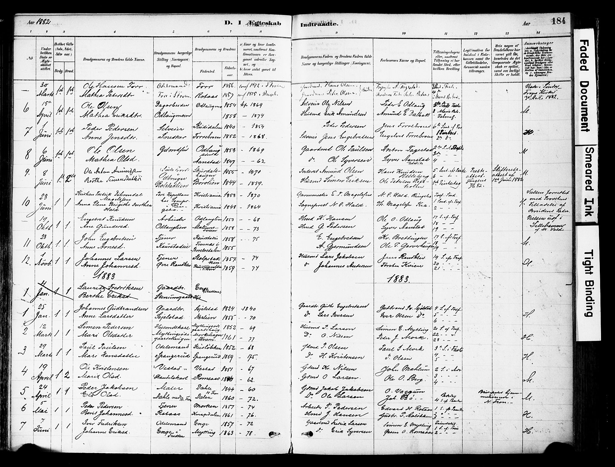 Ringebu prestekontor, SAH/PREST-082/H/Ha/Haa/L0008: Parish register (official) no. 8, 1878-1898, p. 184