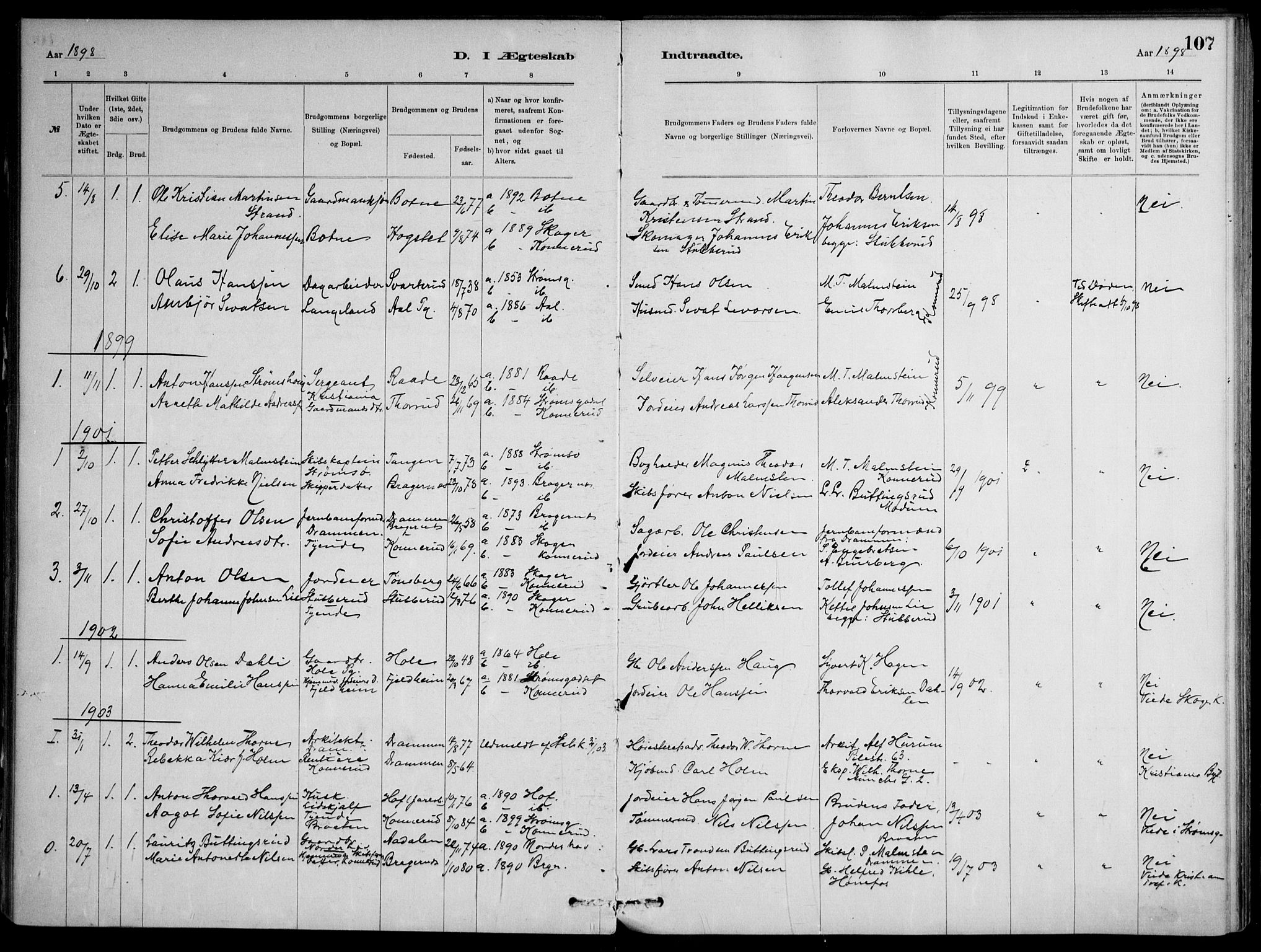 Skoger kirkebøker, AV/SAKO-A-59/F/Fb/L0001: Parish register (official) no. II 1, 1885-1913, p. 107