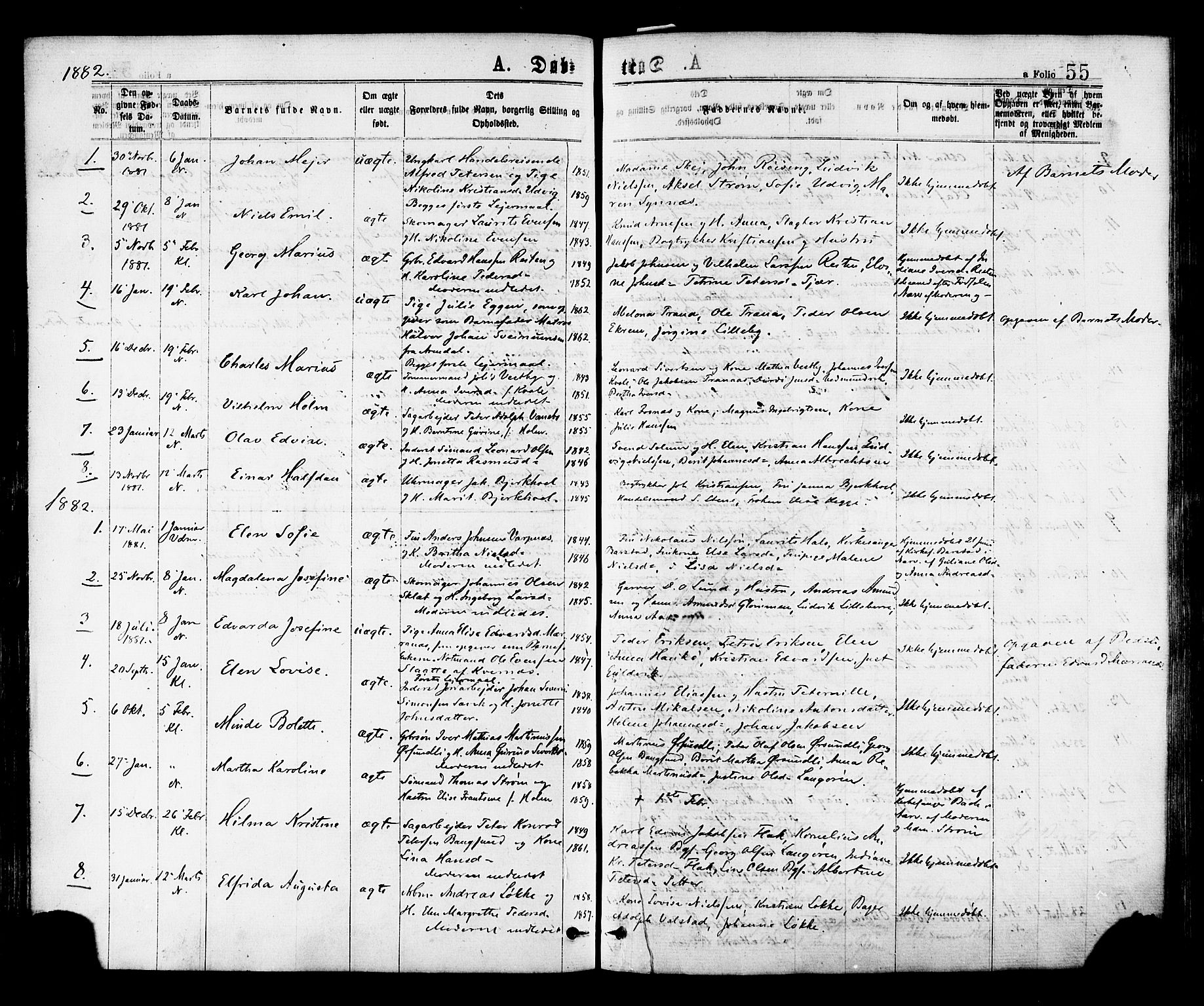 Ministerialprotokoller, klokkerbøker og fødselsregistre - Nord-Trøndelag, SAT/A-1458/768/L0572: Parish register (official) no. 768A07, 1874-1886, p. 55